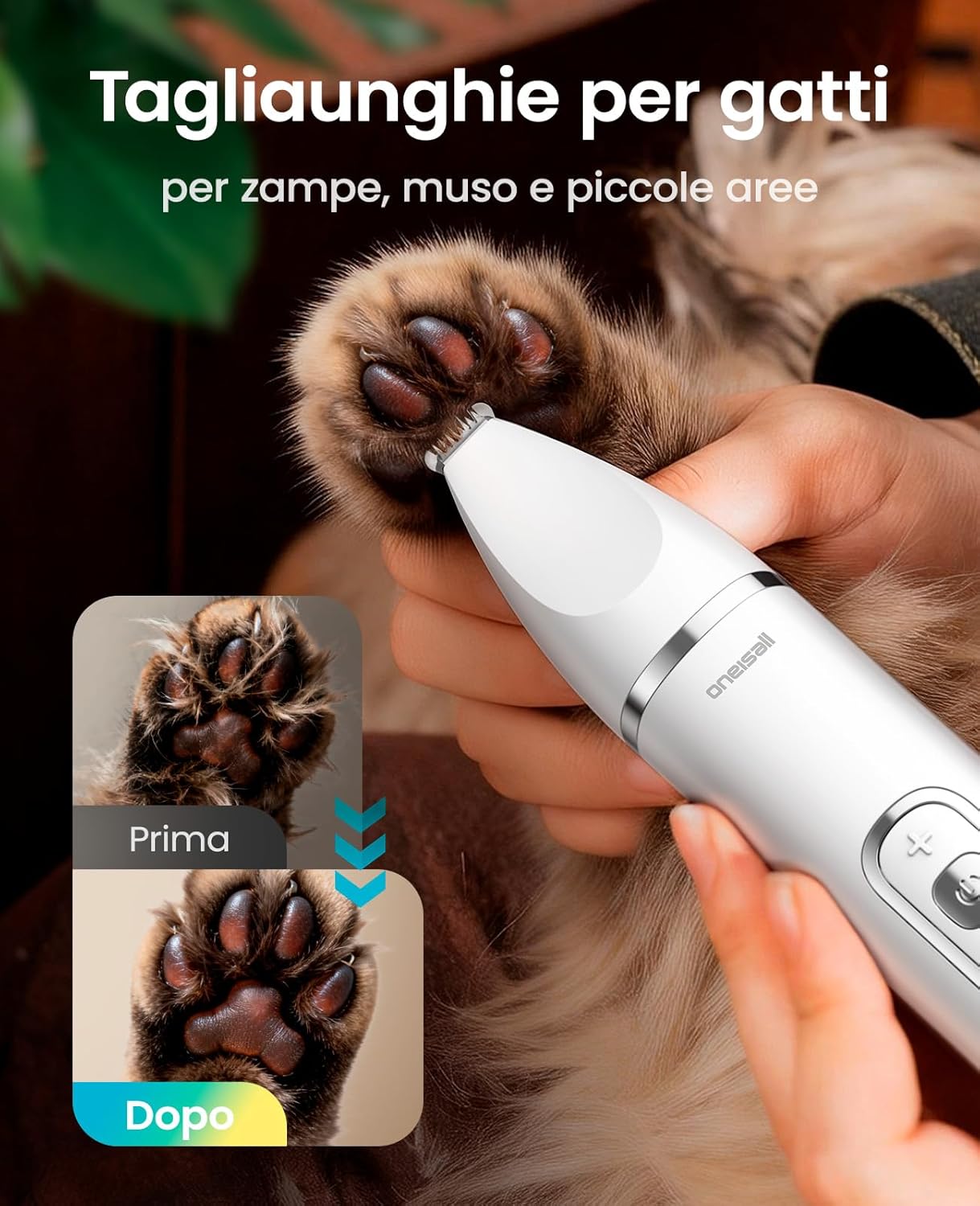 Detalle 2 de Oneisall Tosatrice 3 in 1 per cani e gatti: silenziosa, leggera e versatile