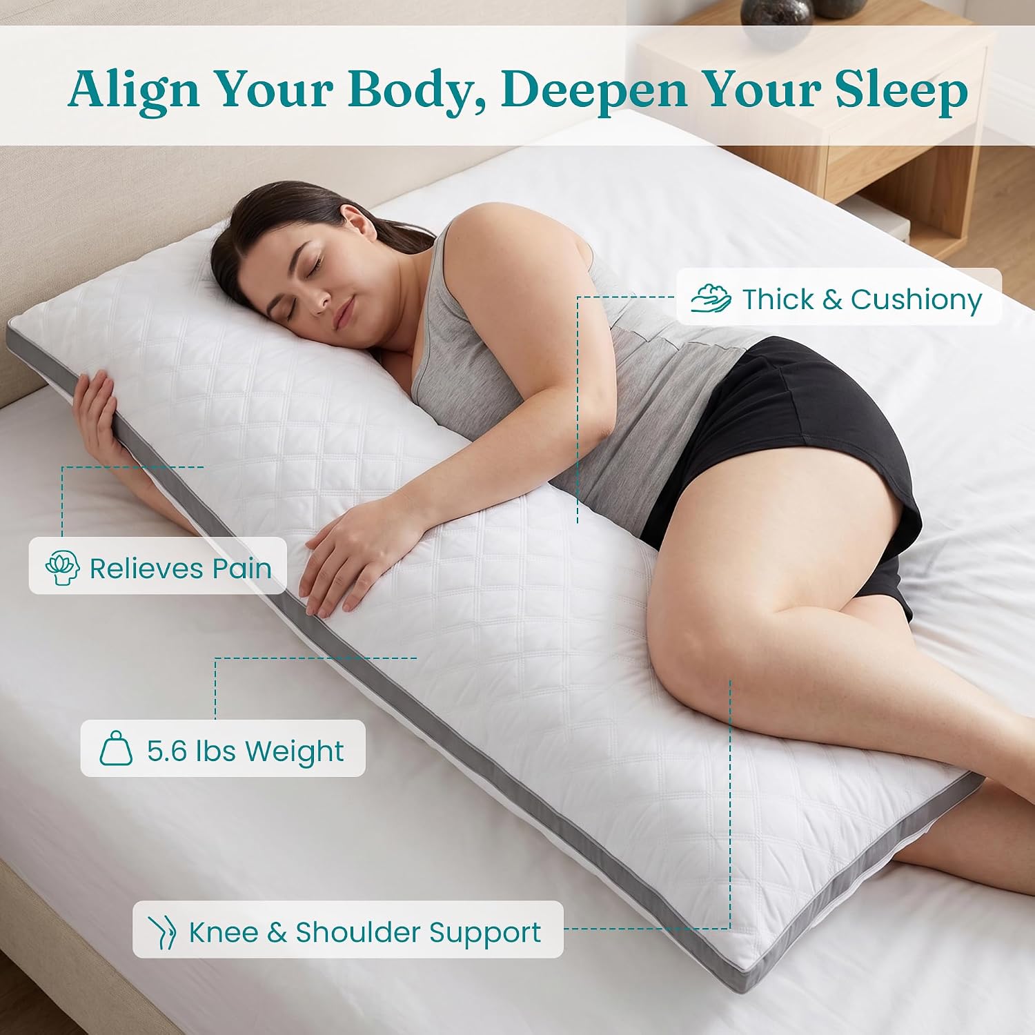 Thumbnail 2 de Oubonun Adjustable Full Body Pillow for Side Sleepers, Polyester Fill