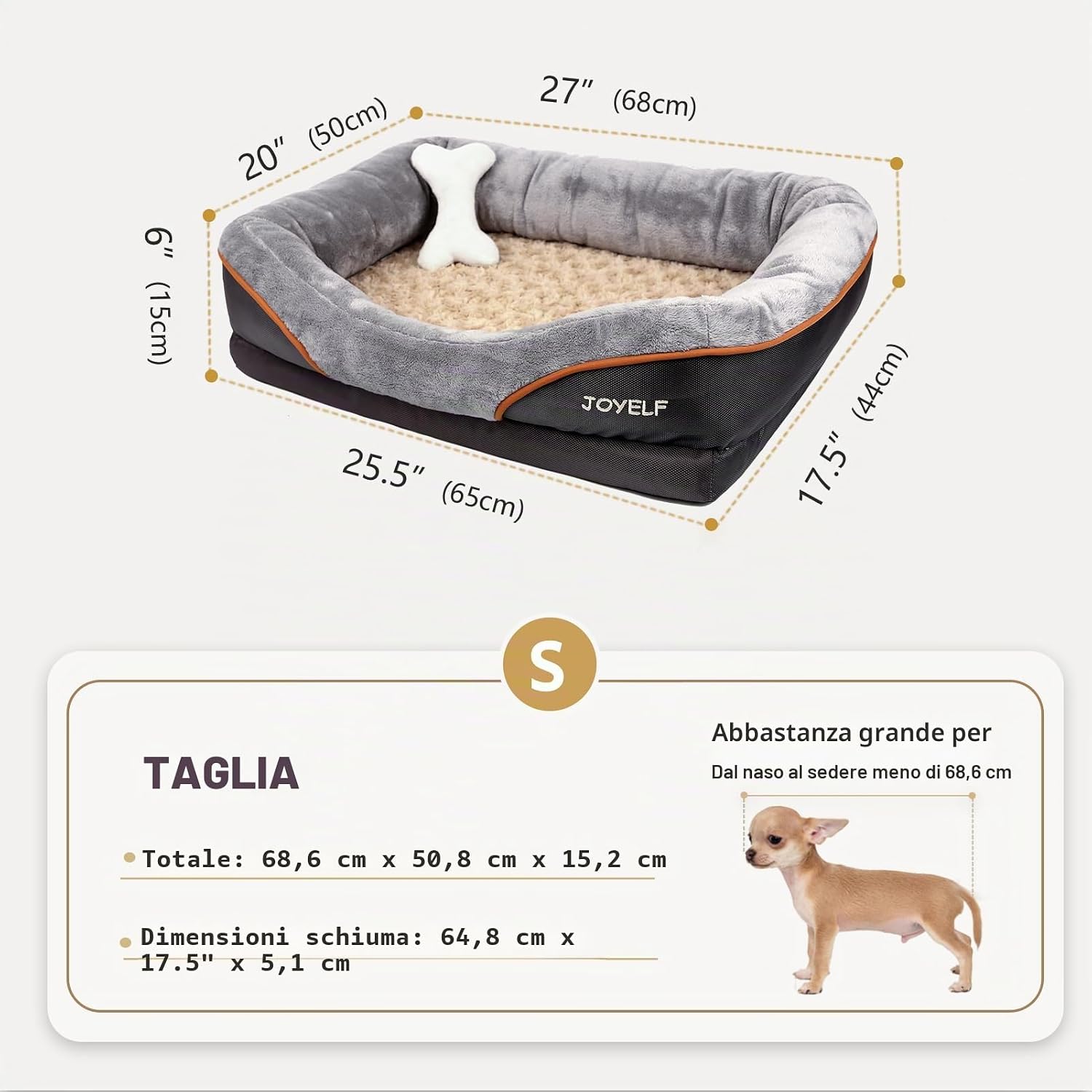 Detalle 2 de JOYELF cuccia ortopedica per cani in memory foam con fodera rimovibile e lavabile, copertura antiscivolo e giocattolo con sonaglio