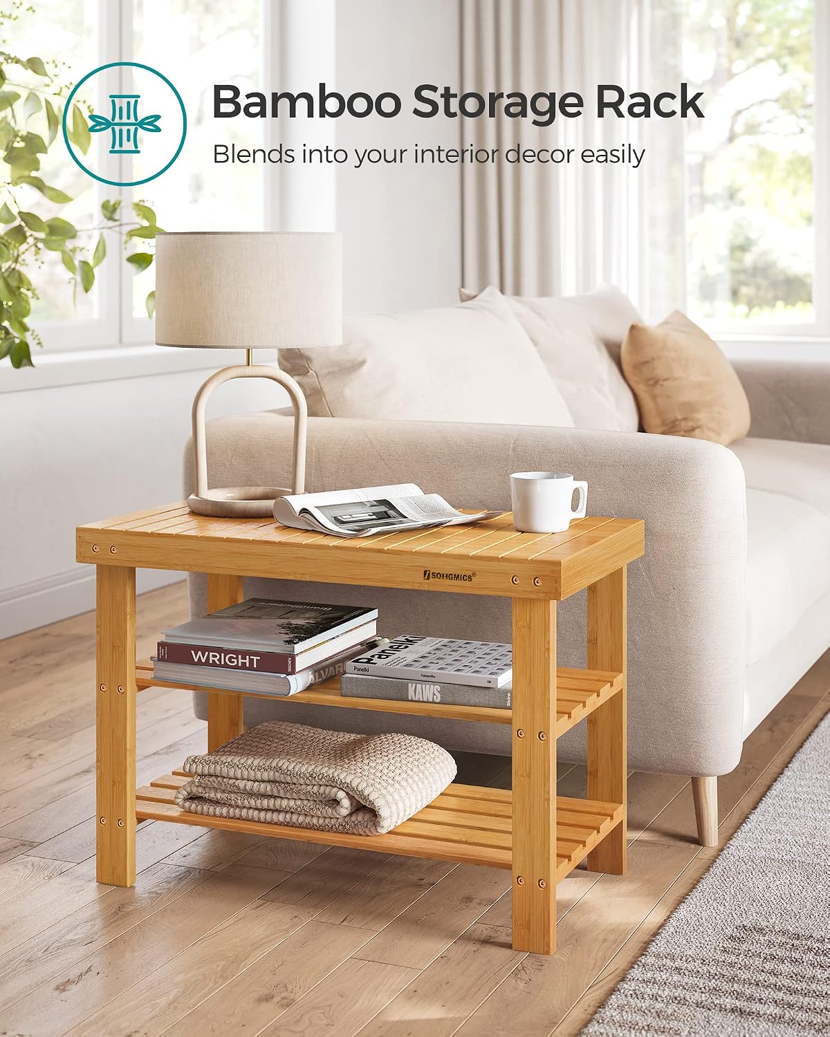 Thumbnail 6 de SONGMICS Shoe Rack Bench (ULBS04N) 3-Tier Bamboo Storage Organizer Bench for Entryway