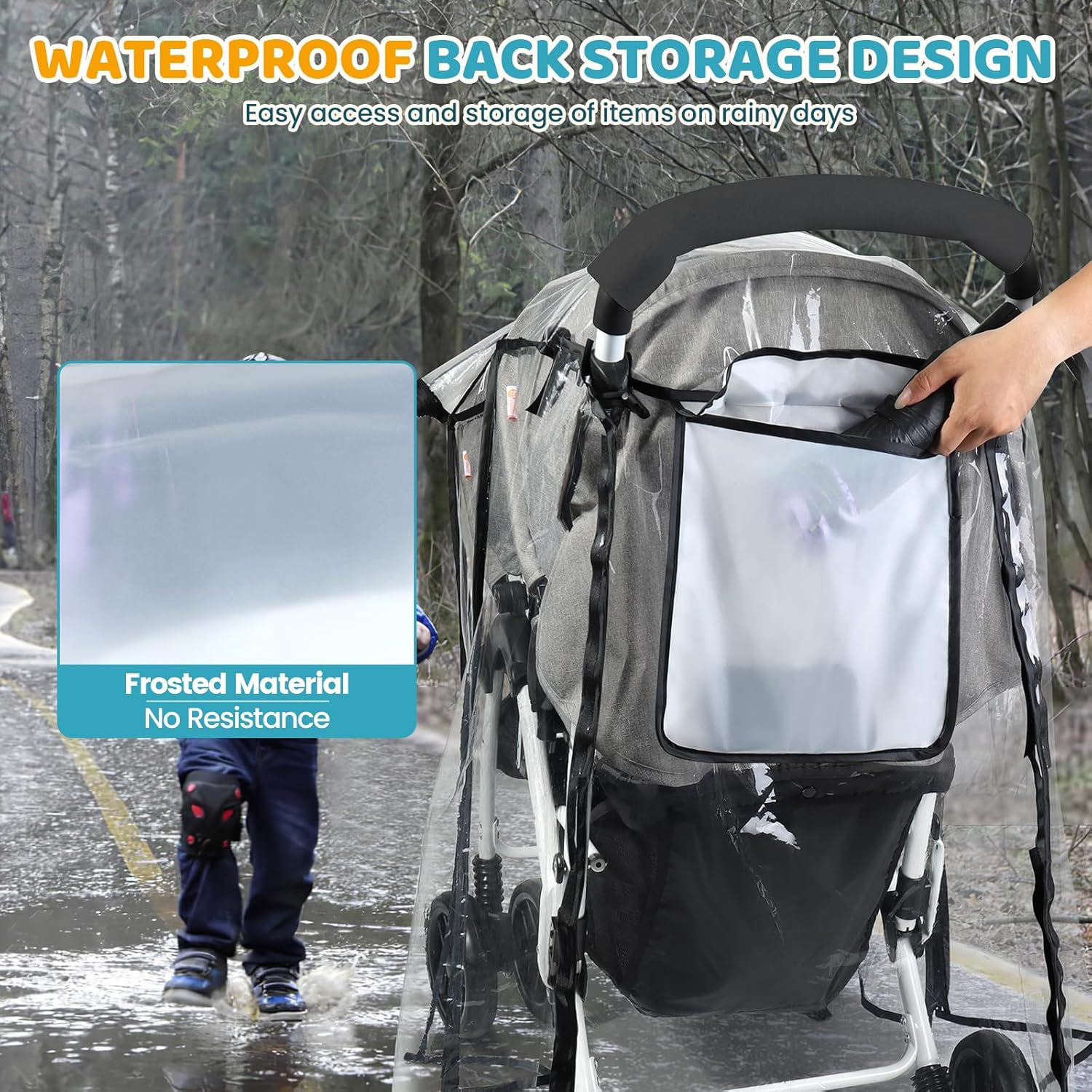 Detalle 2 de Orzbow Double Pram Rain Cover: Universal Protection for Twin Pushchairs