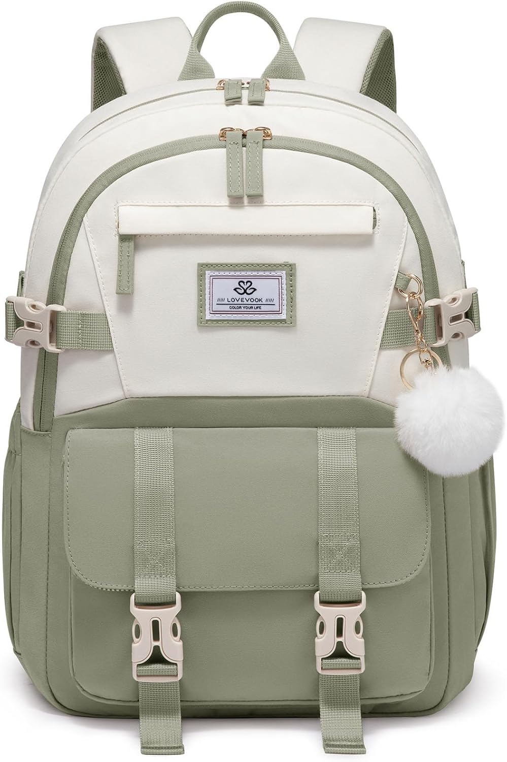 Thumbnail 6 de LOVEVOOK Schulrucksack für Mädchen 10–18 Jahre mit großem Flaschenfach und Laptopfach (15,6 Zoll) – Khaki Beige