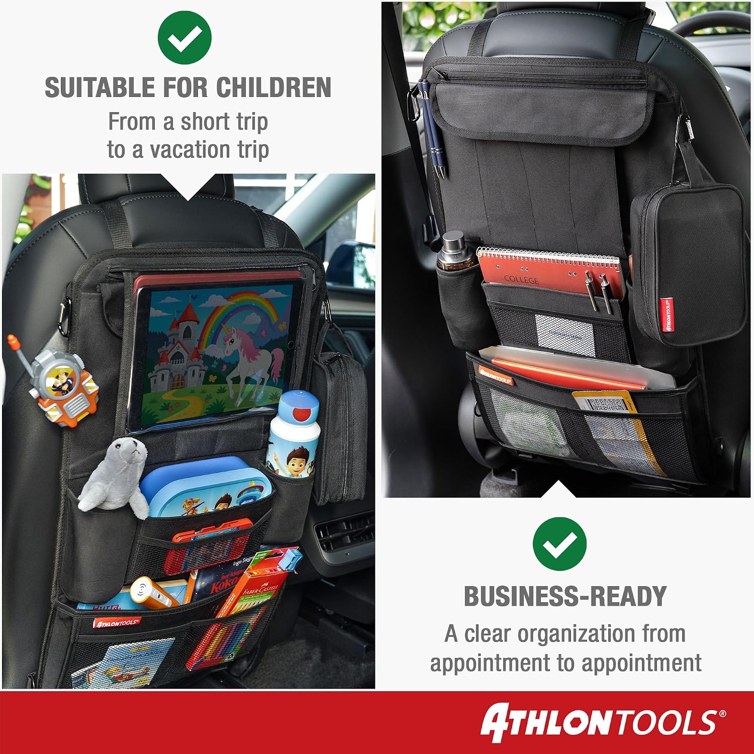 Detalle 2 de ATHLON TOOLS Der stabilste Autositz-Organizer mit verstärkter Rückwand und integriertem Tablet-Halter