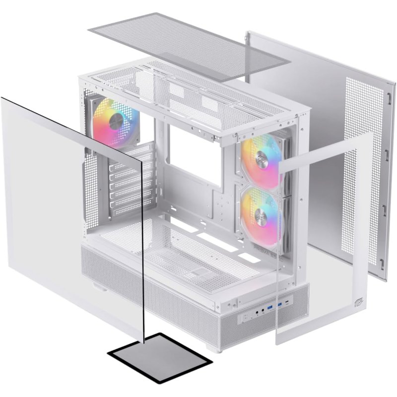 Detalle 2 de Caja PC Einarex PRISMA S500 RGB White ATX con Vidrio Templado y 9 Ventiladores