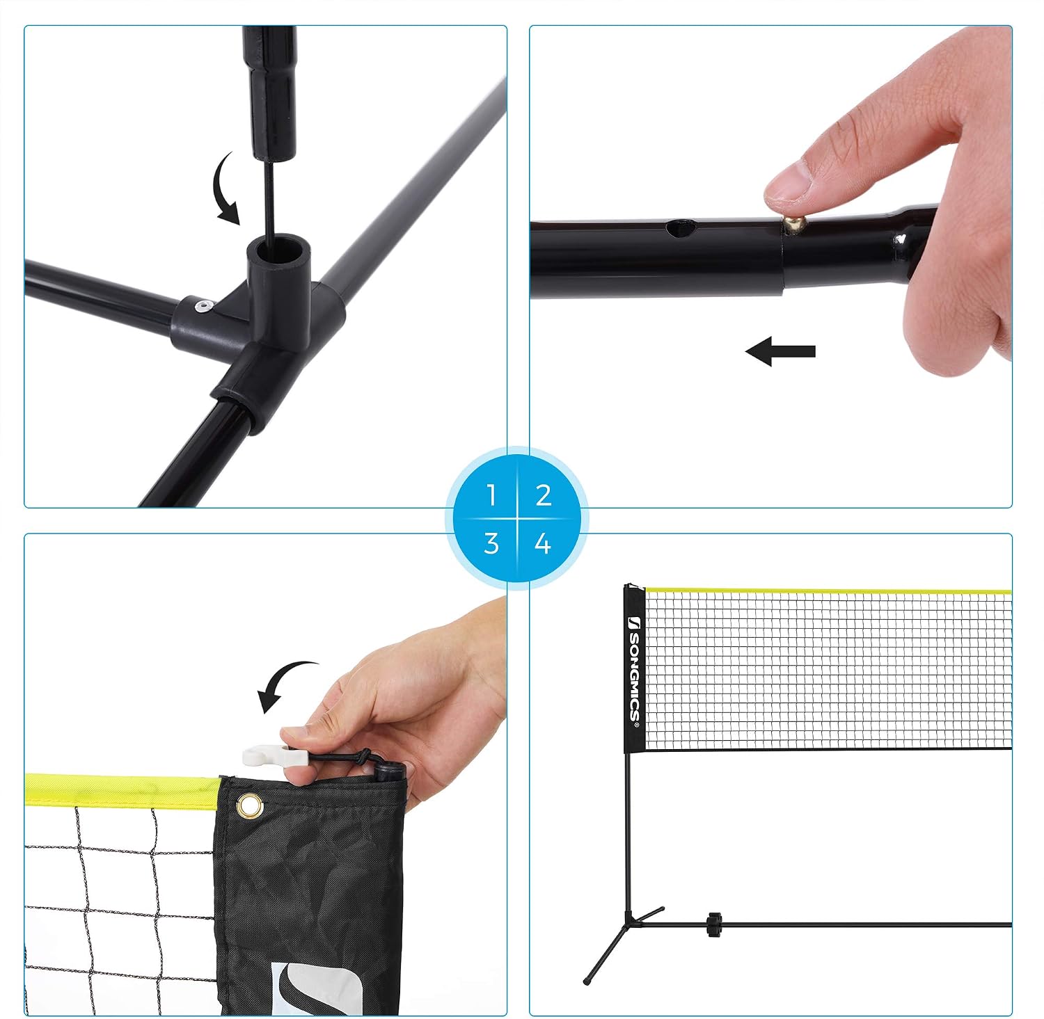 Detalle de SONGMICS filet de badminton 3 m avec hauteur réglable (ensemble portable)