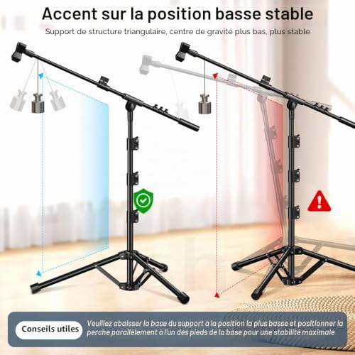 Thumbnail 7 de Support de micro sur trépied ZOMON avec perche réglable et adaptateur pour baladodiffusion