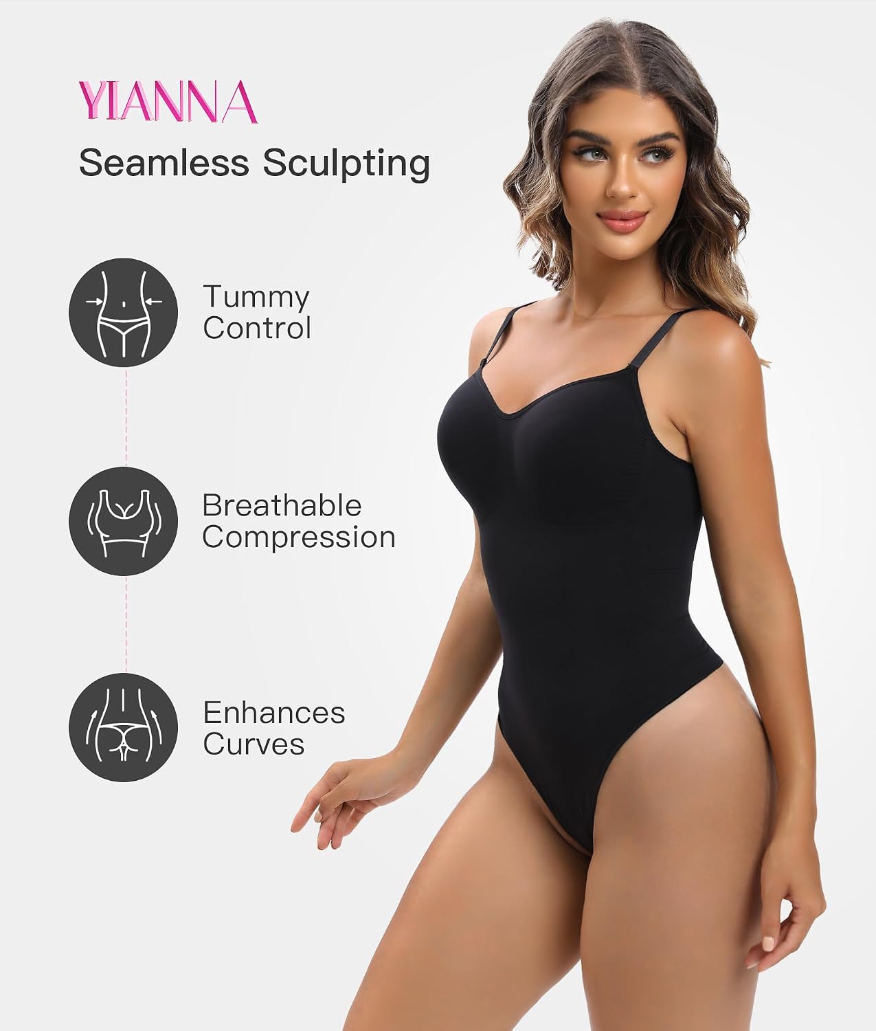 Detalle de YIANNA Shapewear for Women: Tummy Control Seamless Bodysuit with Open Crotch