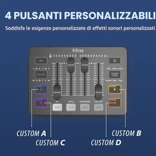 Detalle de FIFINE Mixer Audio PC con Interfaccia XLR – Mixaggio, RGB e Controllo Indipendente per Streaming