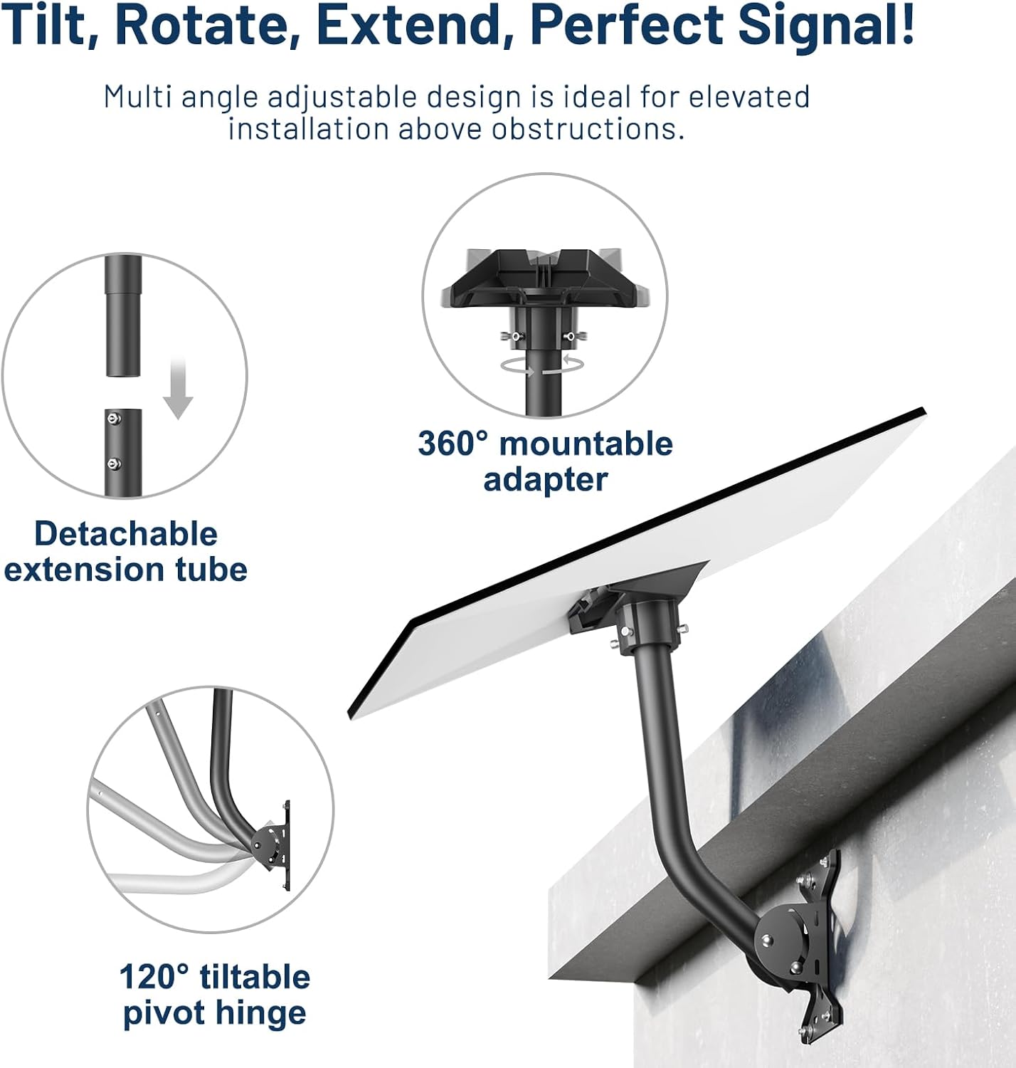 Detalle de Starlink Mount Standard 4/4X Gen 3 Wall Roof Pipe Pole Mounting Kit