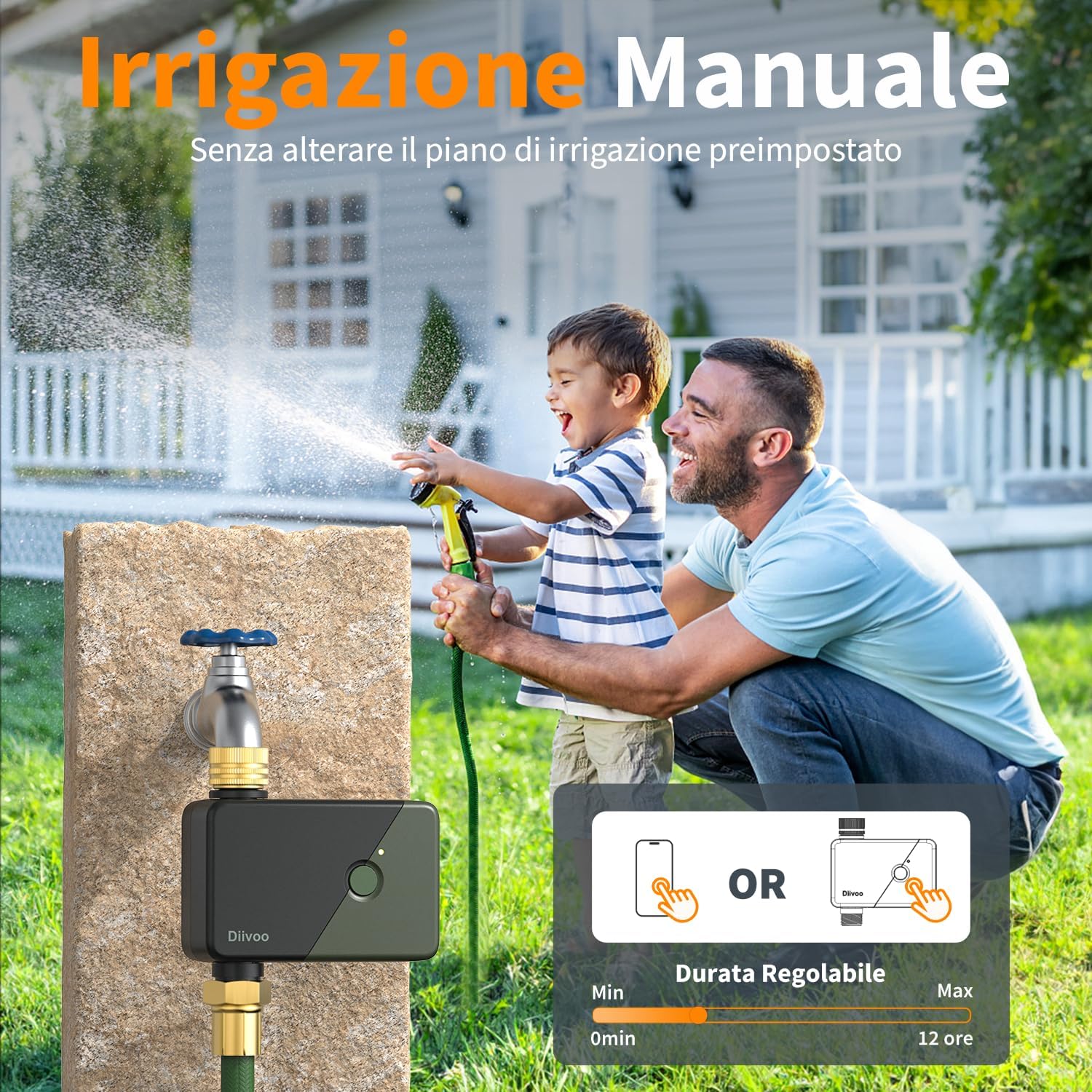 Thumbnail 3 de Diivoo Centralina Irrigazione WiFi con Ingresso/Uscita in Ottone – Controllo vocale e programmazione per Giardino