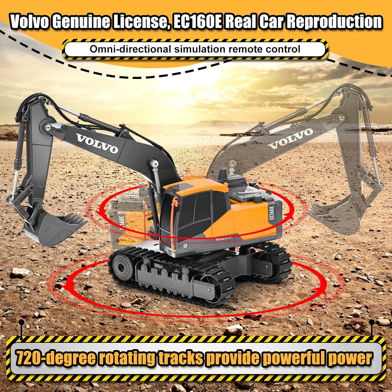 Detalle 2 de DOUBLE E Volvo RC Excavator (EC160E-style) Remote Control Digger Toy for Outdoor Play