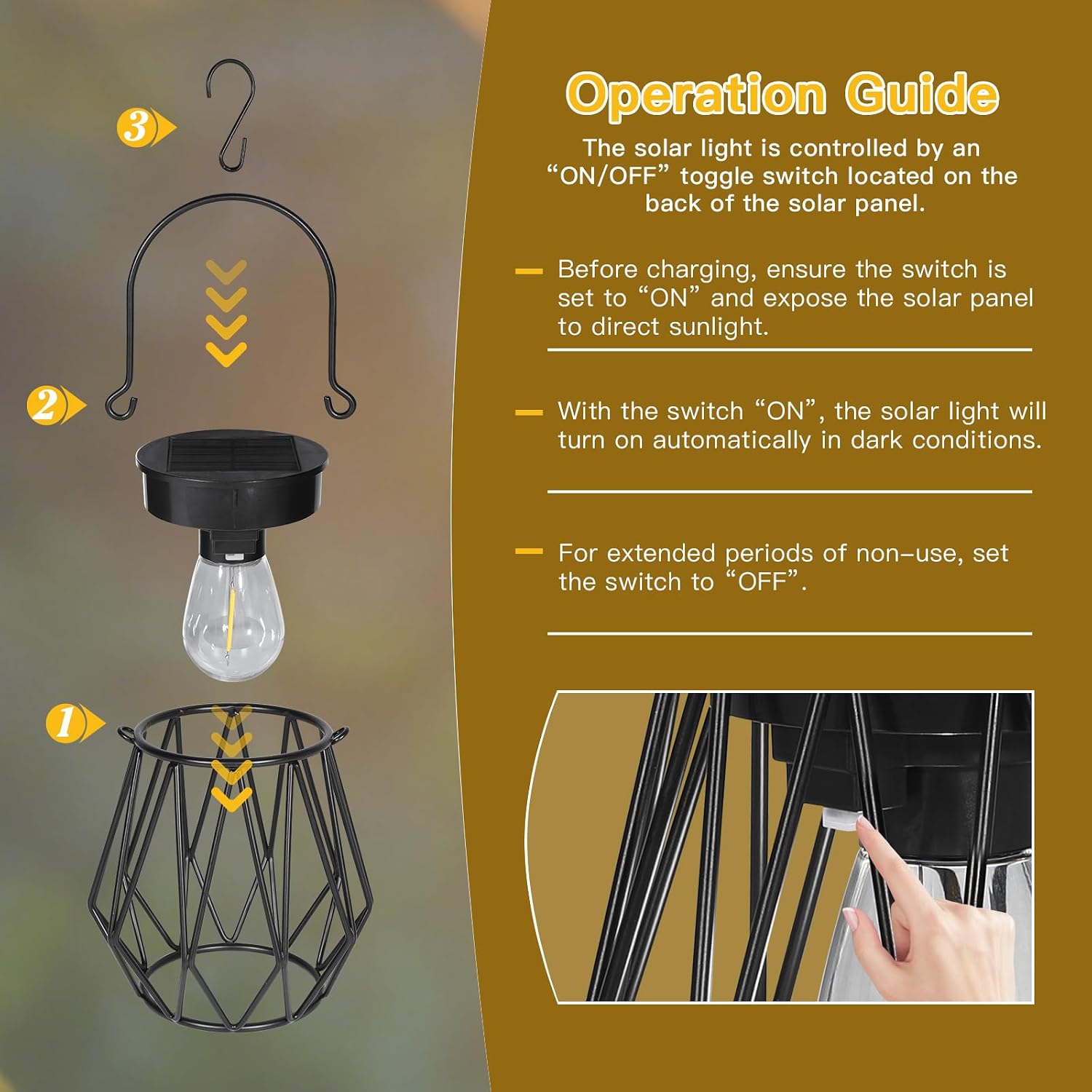 Detalle de TaoFiaCo Lanterna Solare per Esterni – 2 pezzi, da appendere o posare, IP65, design retrò per giardino e balcone
