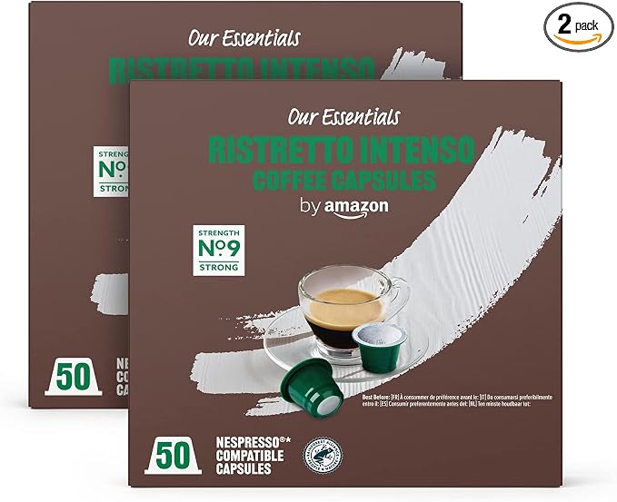 Detalle de Amazon Ristretto Intenso Cápsulas Nespresso ☕, 50 Uds, 2 Paquetes