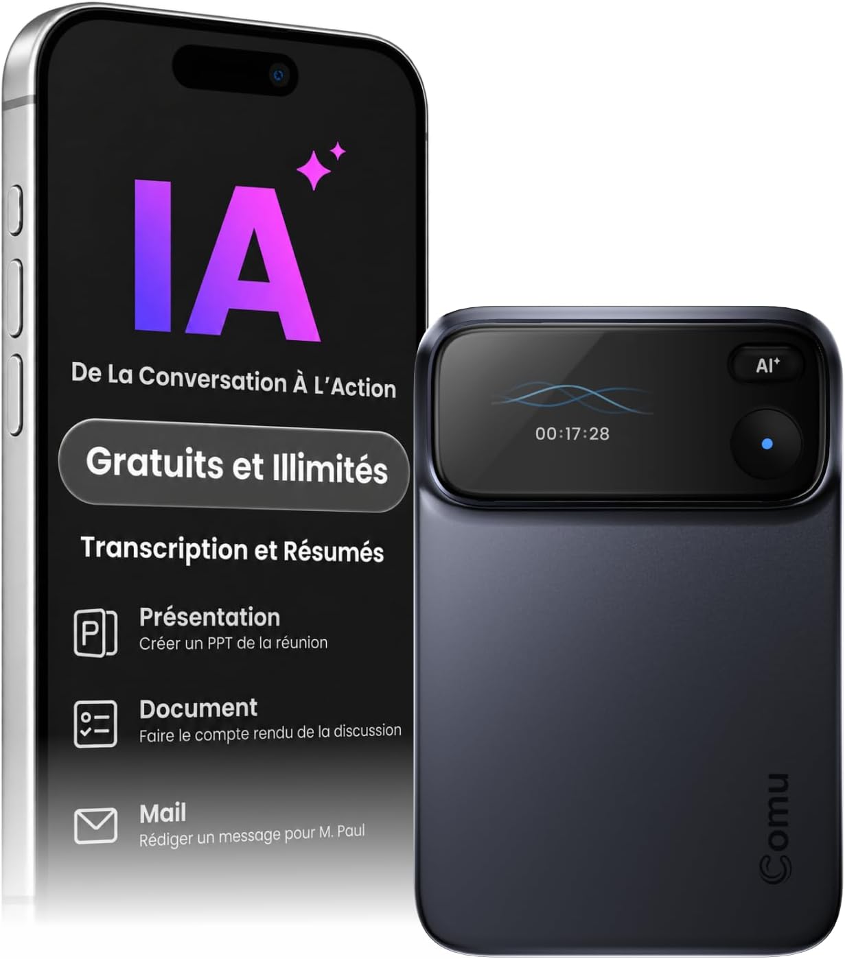 Detalle de Comu Action Pro TN20-CA-BL AI-spraakrecorder met 16 GB en 360°-opname