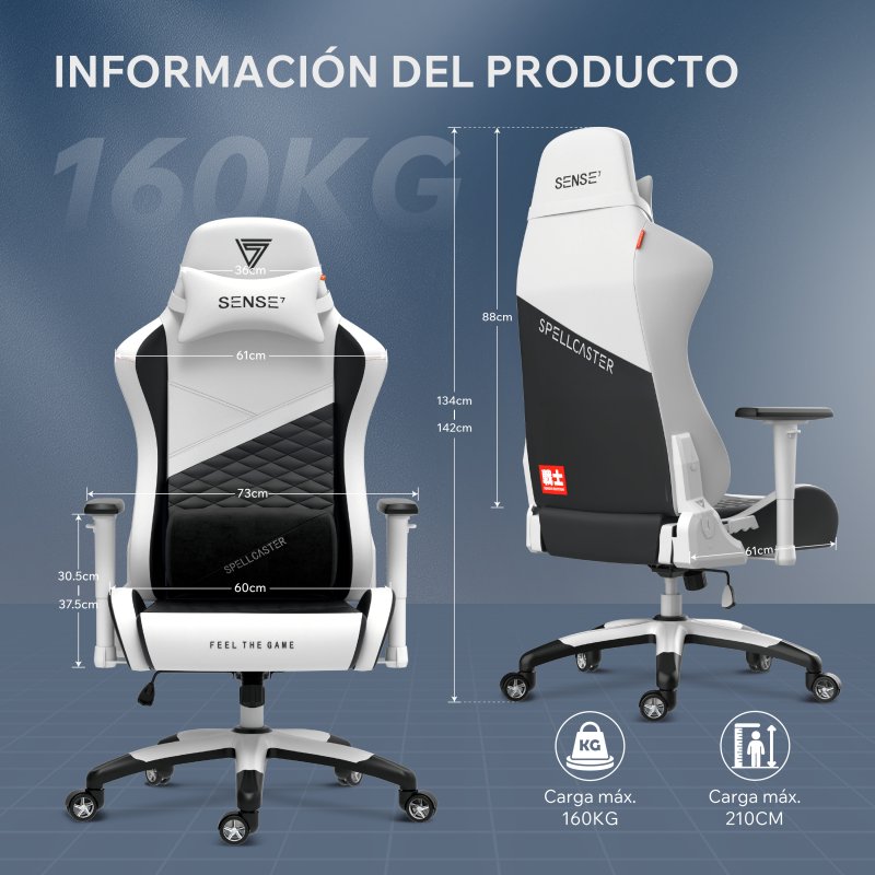 Detalle 2 de SENSE7 Spellcaster Senshi Edition XL: Silla Gaming ergonómica de ecopiel con soporte lumbar, para altas y hasta 160 kg