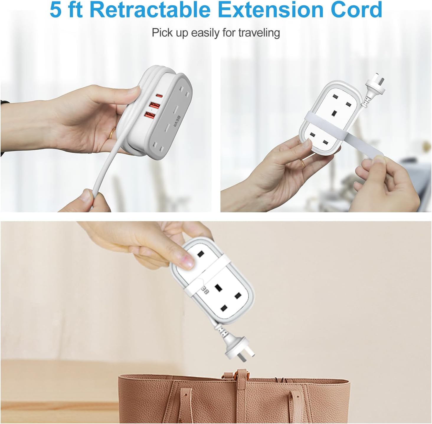 Thumbnail 4 de UK to Australia Plug Adapter with 1.5M Extension Cable, BEVA 2 Way 3 USB (2A+1C) Australian Power Adapter with Retractable USB C Cable for New Zealand, China, Fiji, Argentina (Type I)
UK to Australia Plug Adapter with 1.5M Extension Cable…