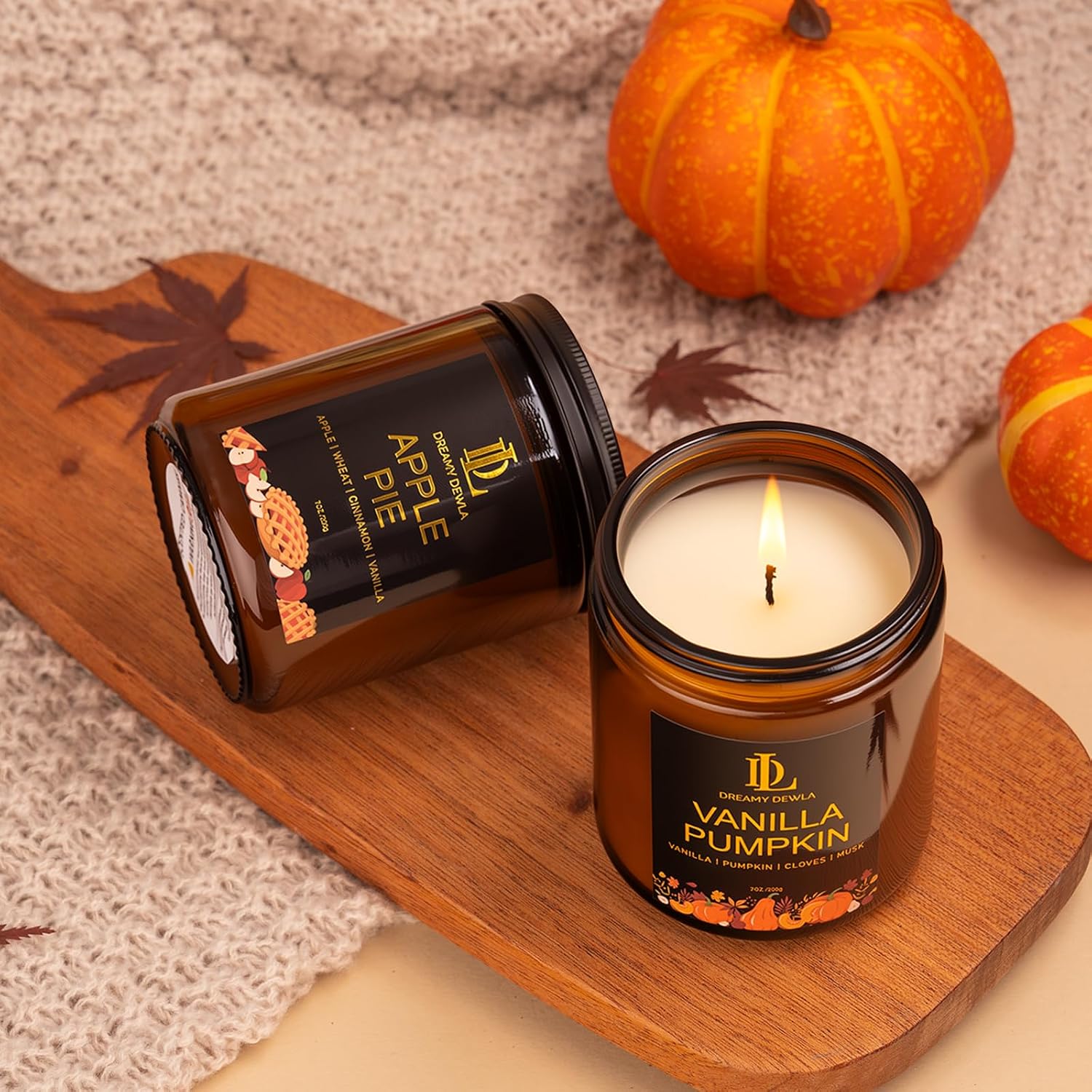 Detalle 2 de DL DREAMY DEWLA Fall Scented Candle Set, 4-Pack Soy Wax, Four Fall Scents