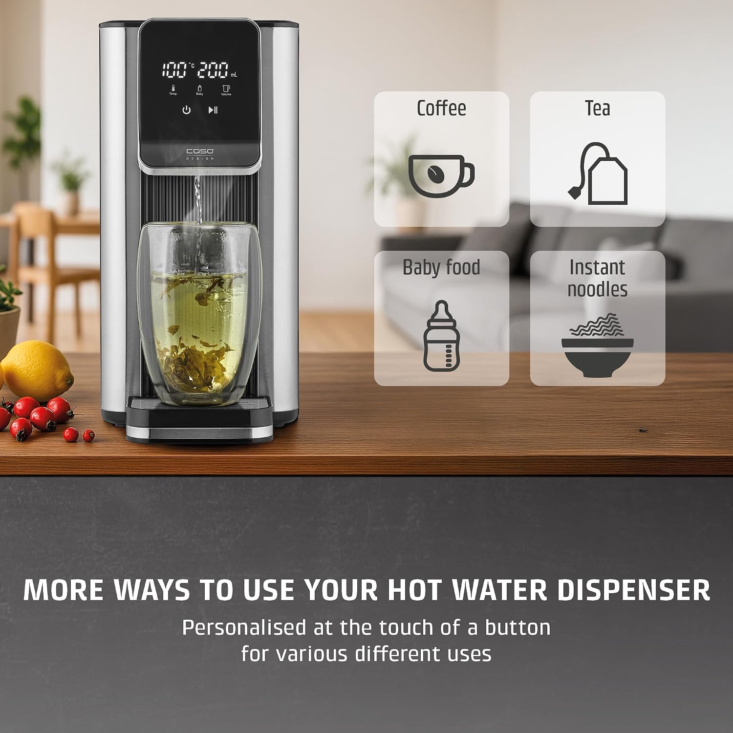 Detalle de CASO Design Hot 6 Advanced Turbo Hot Water Dispenser: A practical kettle replacement for everyday hot drinks and baby food