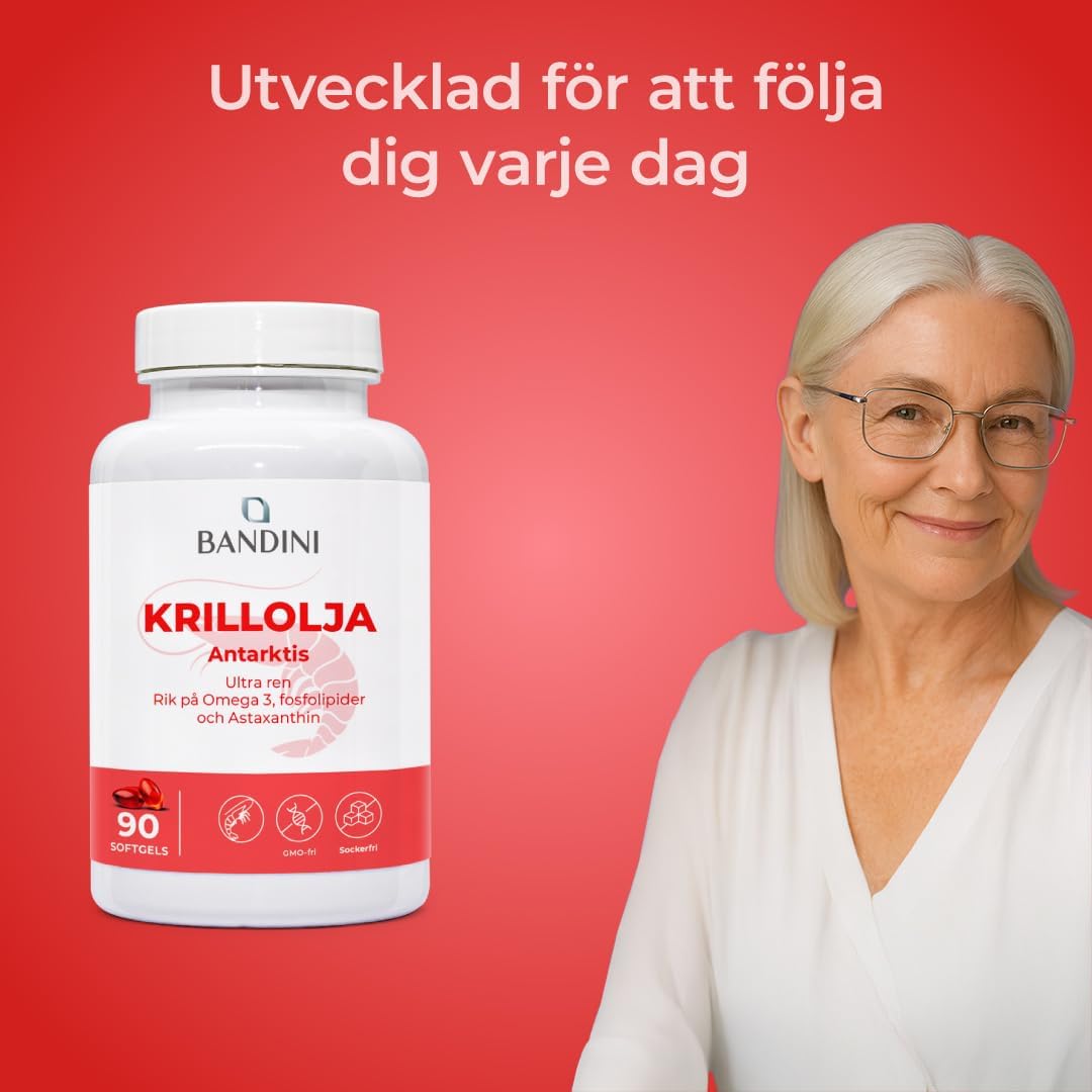Detalle de BANDINI krillolja 3000 mg – omega-3 med EPA, DHA och astaxantin, 90 kapslar