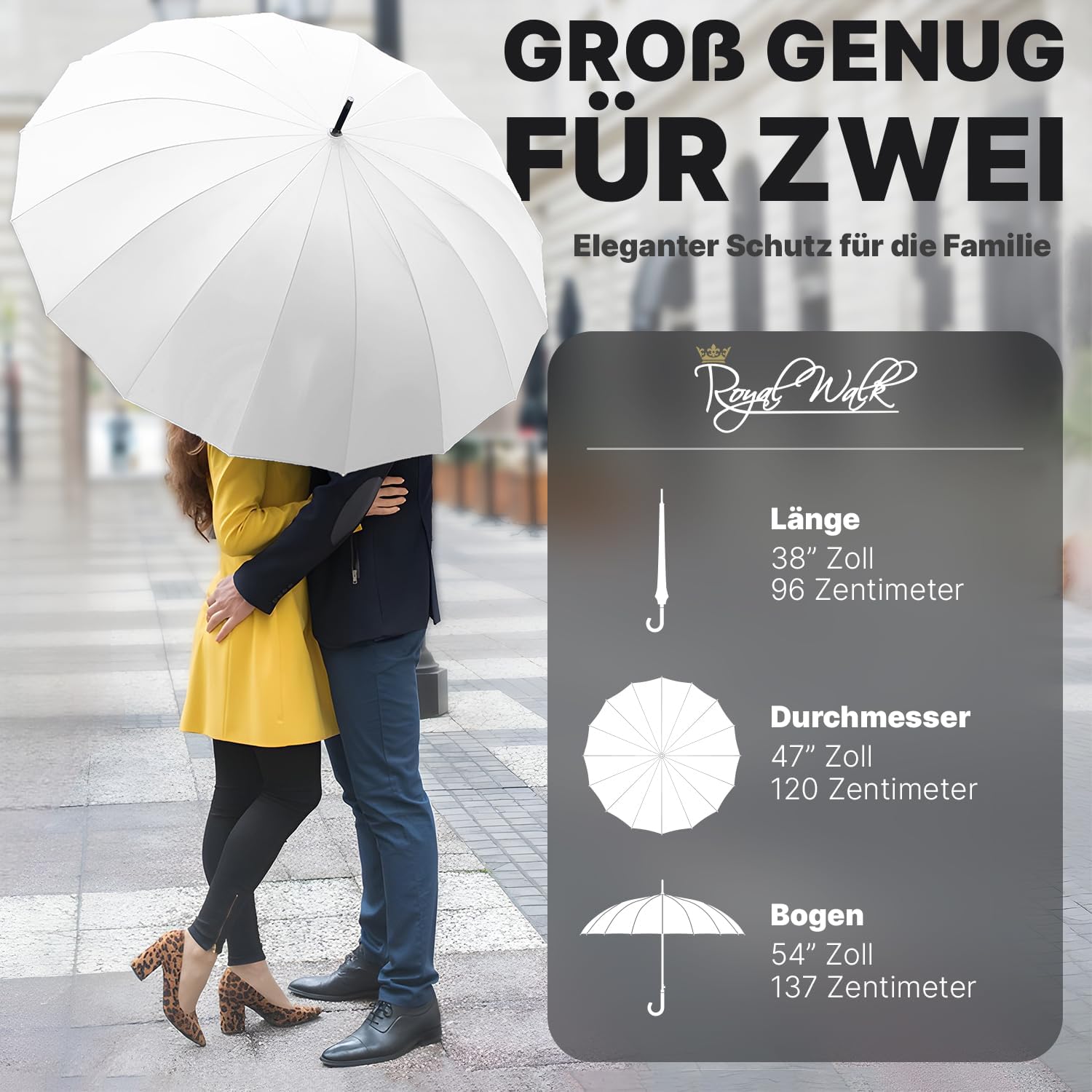 Thumbnail 1 de Royal Walk Groß XXL 54 inch Automatik-Reisegolf-Regenschirm mit Holzgriff – 16 Rippen, winddicht, wasserabweisend