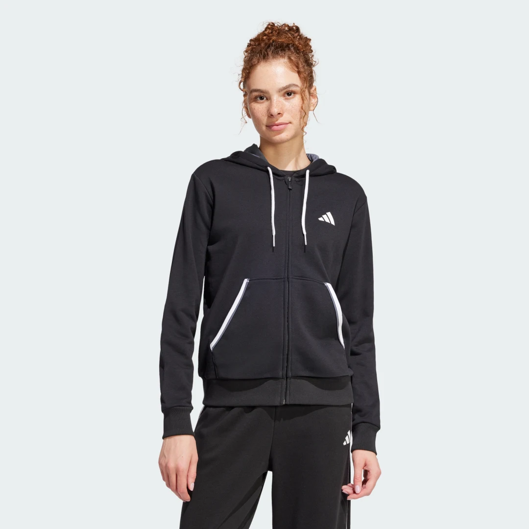 Detalle de Adidas Essentials Color Pop French Terry Full-Zip Hoodie – Negro