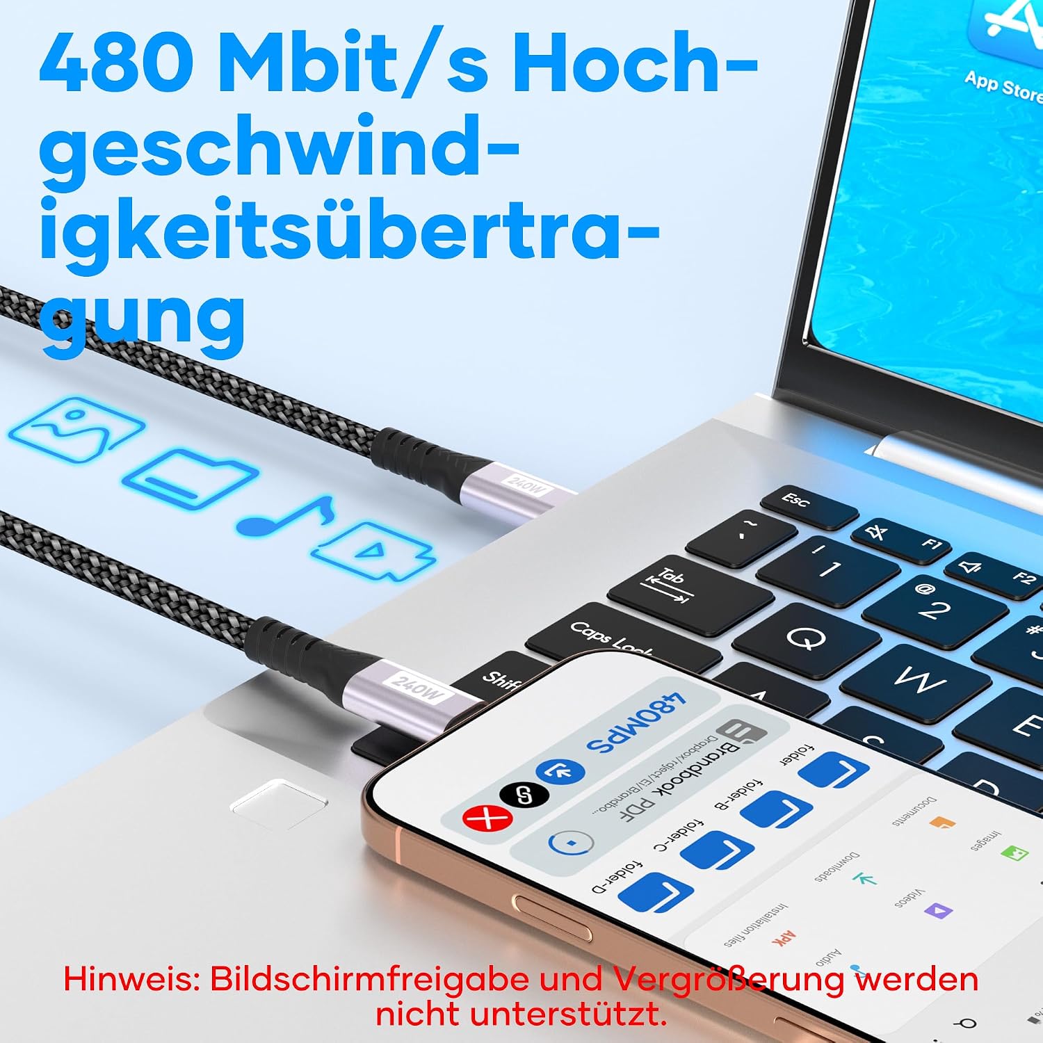 Thumbnail 2 de USB-C auf USB-C Kabel (5 m) mit PD bis 240 W, 5A Schnellladekabel für iPhone, Samsung, MacBook, iPad & mehr
