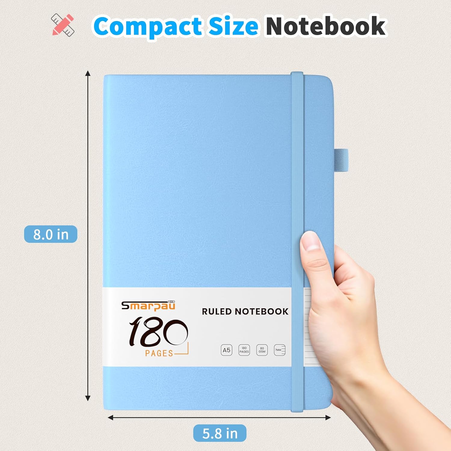 Thumbnail 1 de Smarpau A5 Notizbuch Hardcover mit liniertem Papier (180 Seiten, 7-mm-Linien) im Lederlook