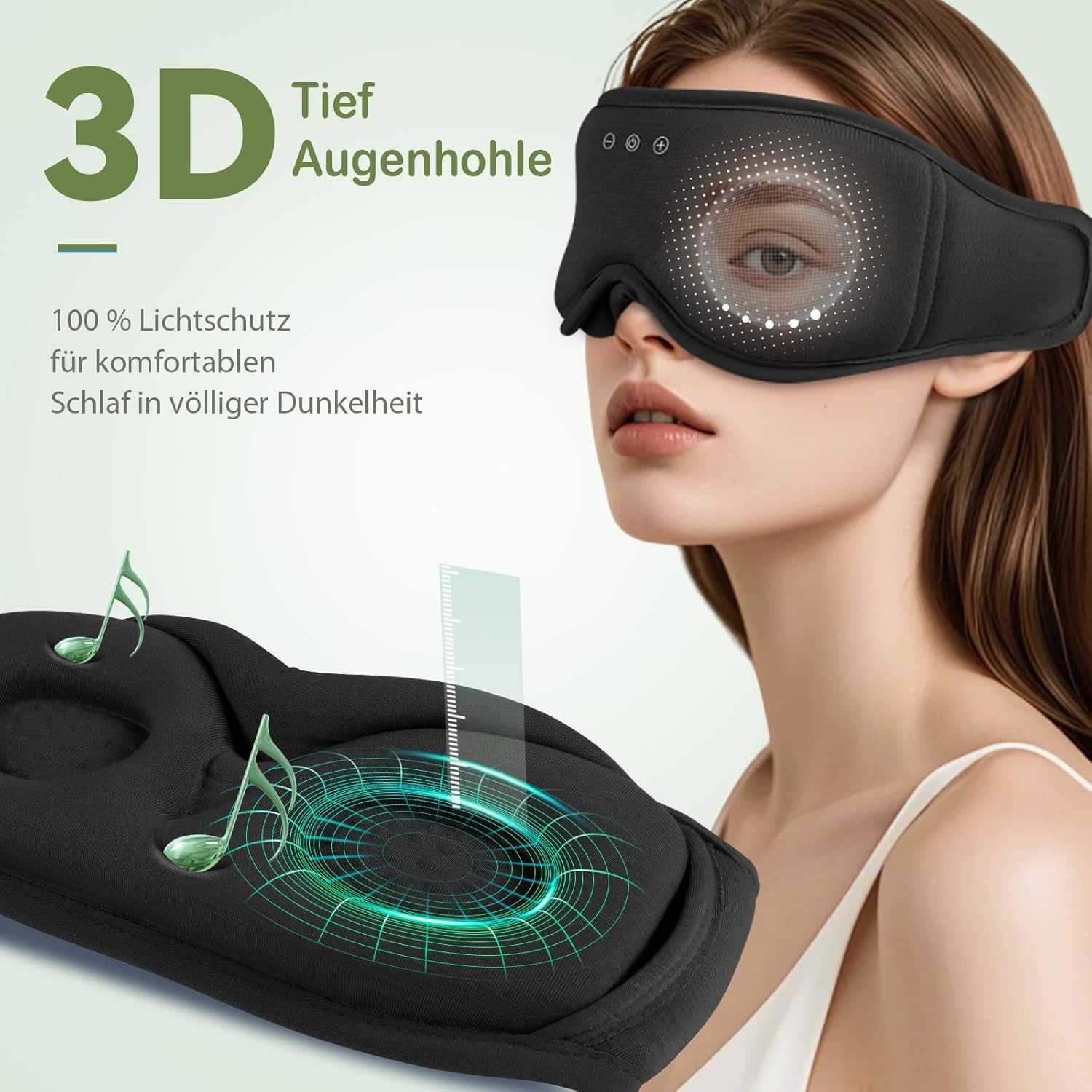 Detalle de MUSICOZY Schlafmaske mit Kopfhörer – 3D-Bambus-Baumwolle, Bluetooth 5.4, 16 Std. Akku