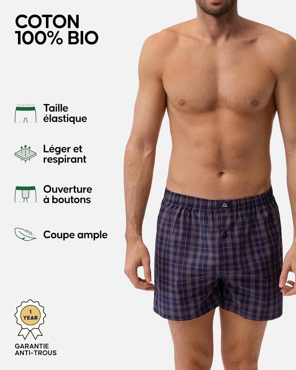 Thumbnail 1 de Danish Endurance Boxers tissés 100% coton bio – caleçon américian pour homme (lot de 4 ou 6)