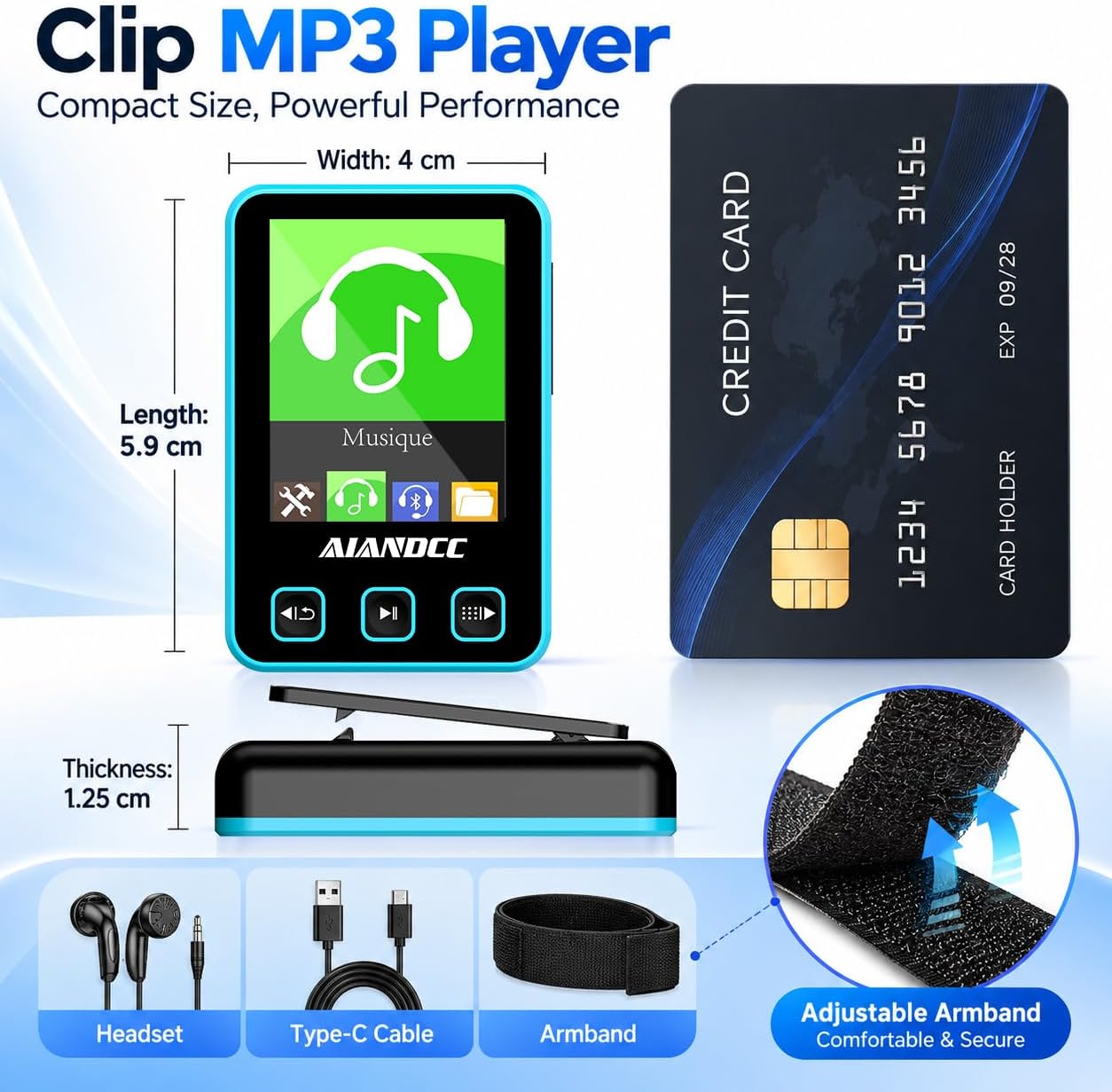 Thumbnail 1 de Aiandcc M8 MP3-speler met Bluetooth 5.3, sportclip en 32 GB opslag