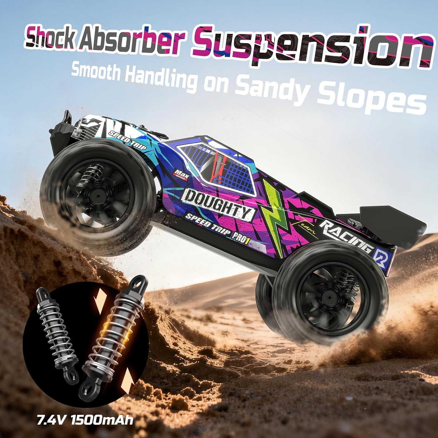 Detalle 2 de DEERC RC Auto 1:16 4WD High Speed (bis 40 km/h) – Doppel-Motor, Doppel-Differential & 2 Akkus