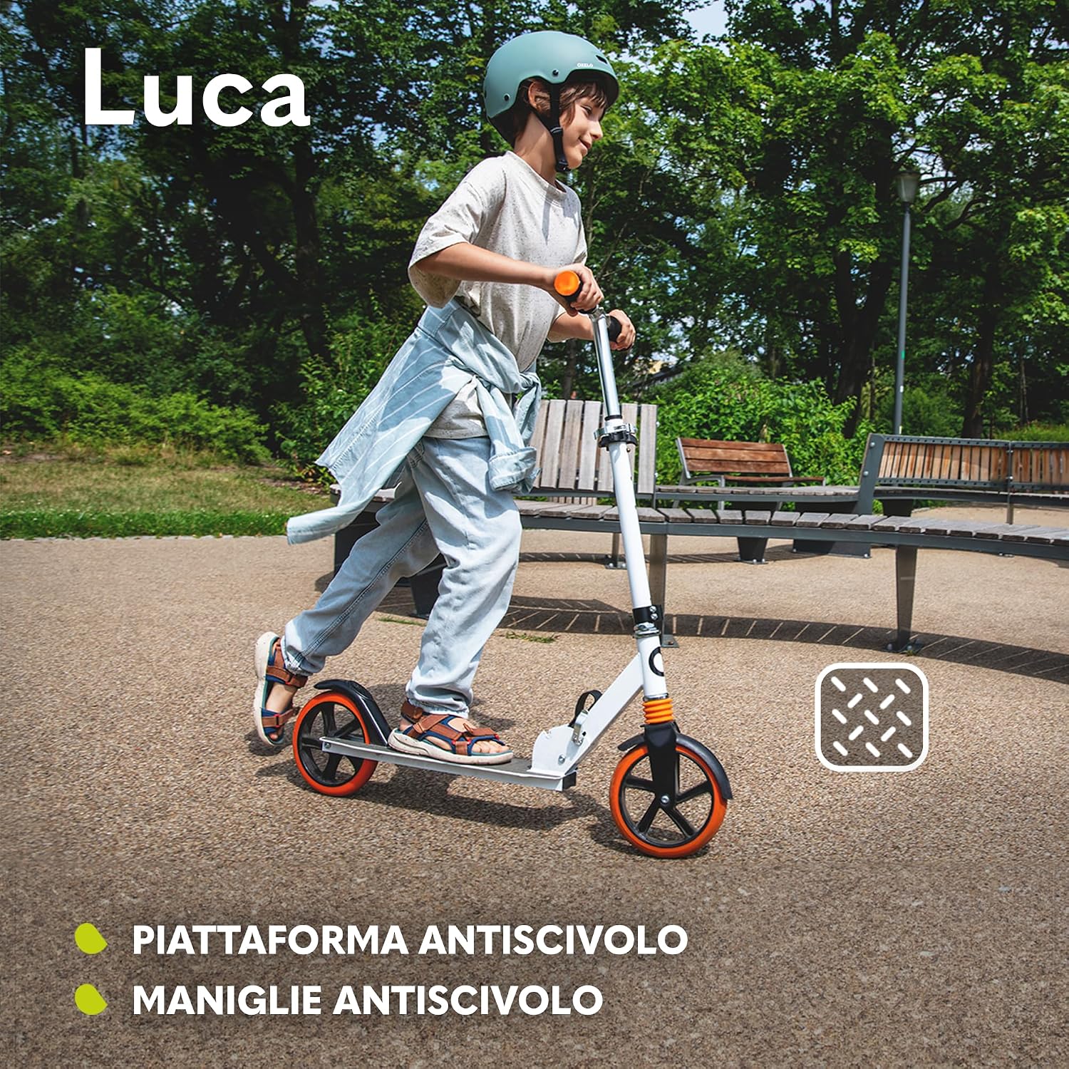 Detalle 2 de LIONELO LUCA monopattino pieghevole per bambini e adulti, regolabile e leggero (4,1 kg) con sospensione e freno