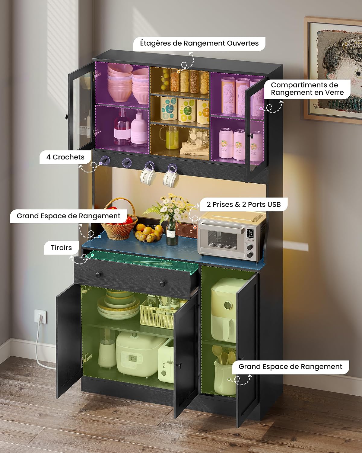 Detalle 2 de Meuble Buffet Cuisine 103,5x40x180 cm Noir