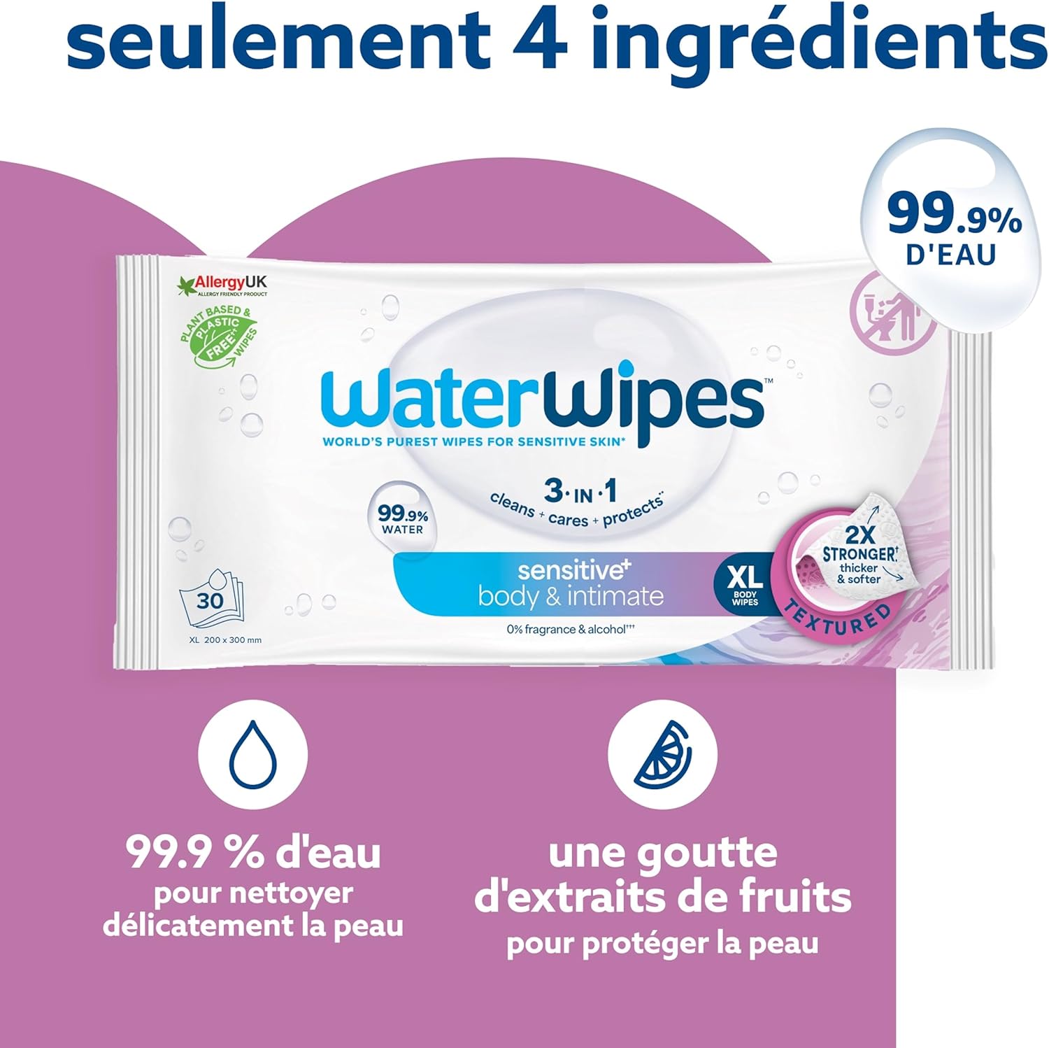 Thumbnail 3 de WaterWipes Sensitive+ Body & Intimate Wipes – 180 lingettes sans parfum, 6 paquets
