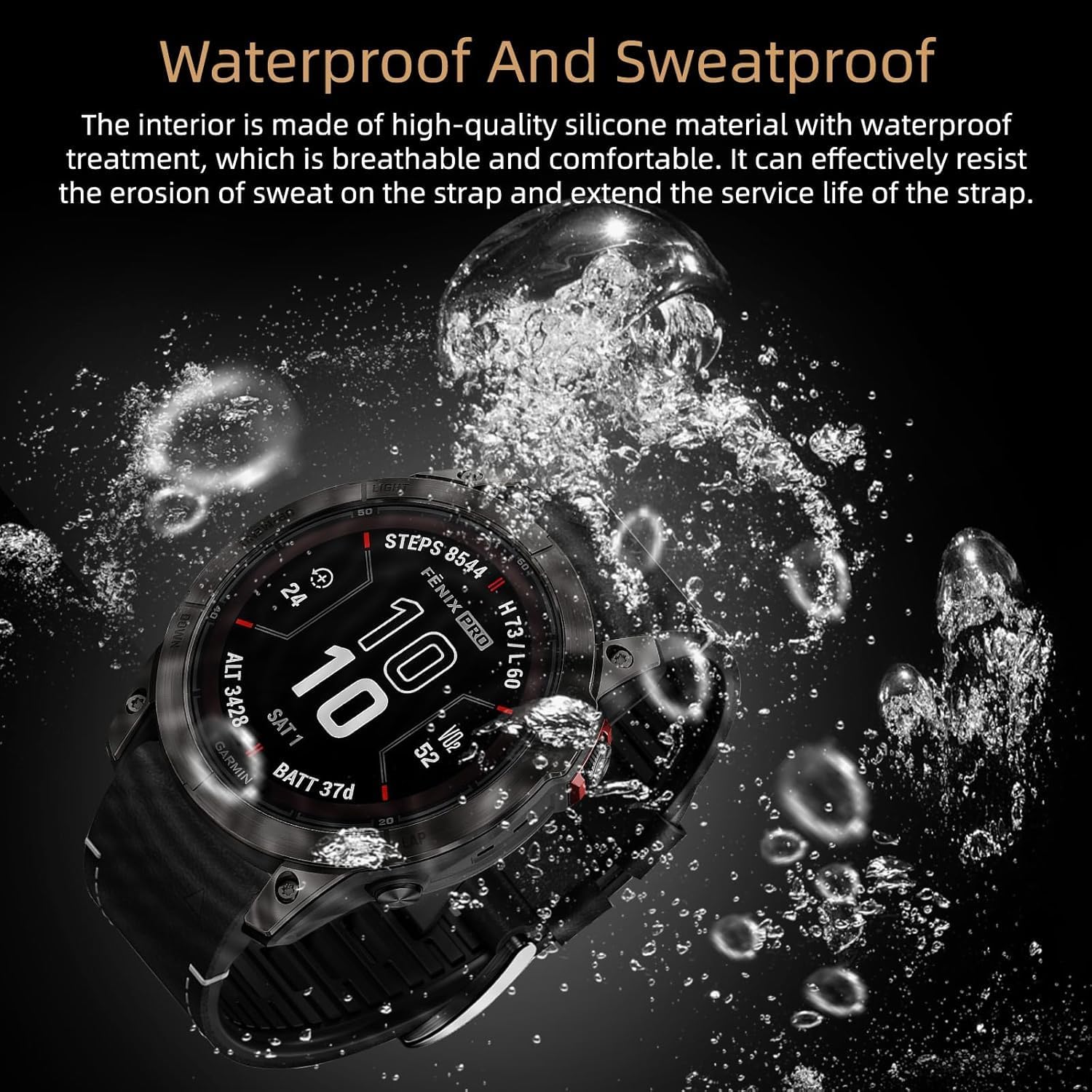 Detalle de LanQii 22mm QuickFit Leder+Silikon Armband für Garmin (Tactix 8 47 mm, Fenix 7/8 & mehr) – Schwarz