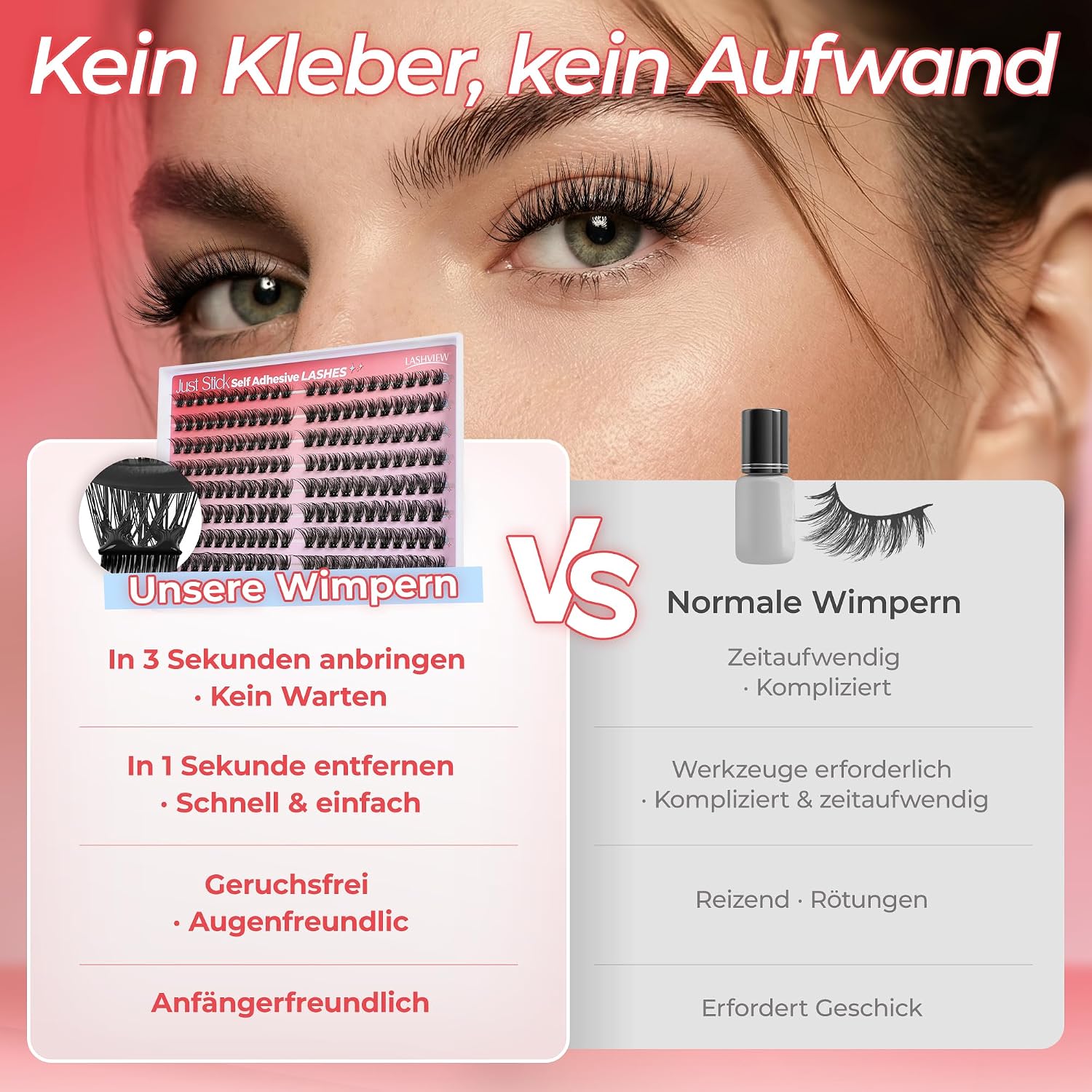 Detalle de LASHVIEW Selbstklebende Wimpern 198 Stück D-Curl – natürlicher Look, wasserfest