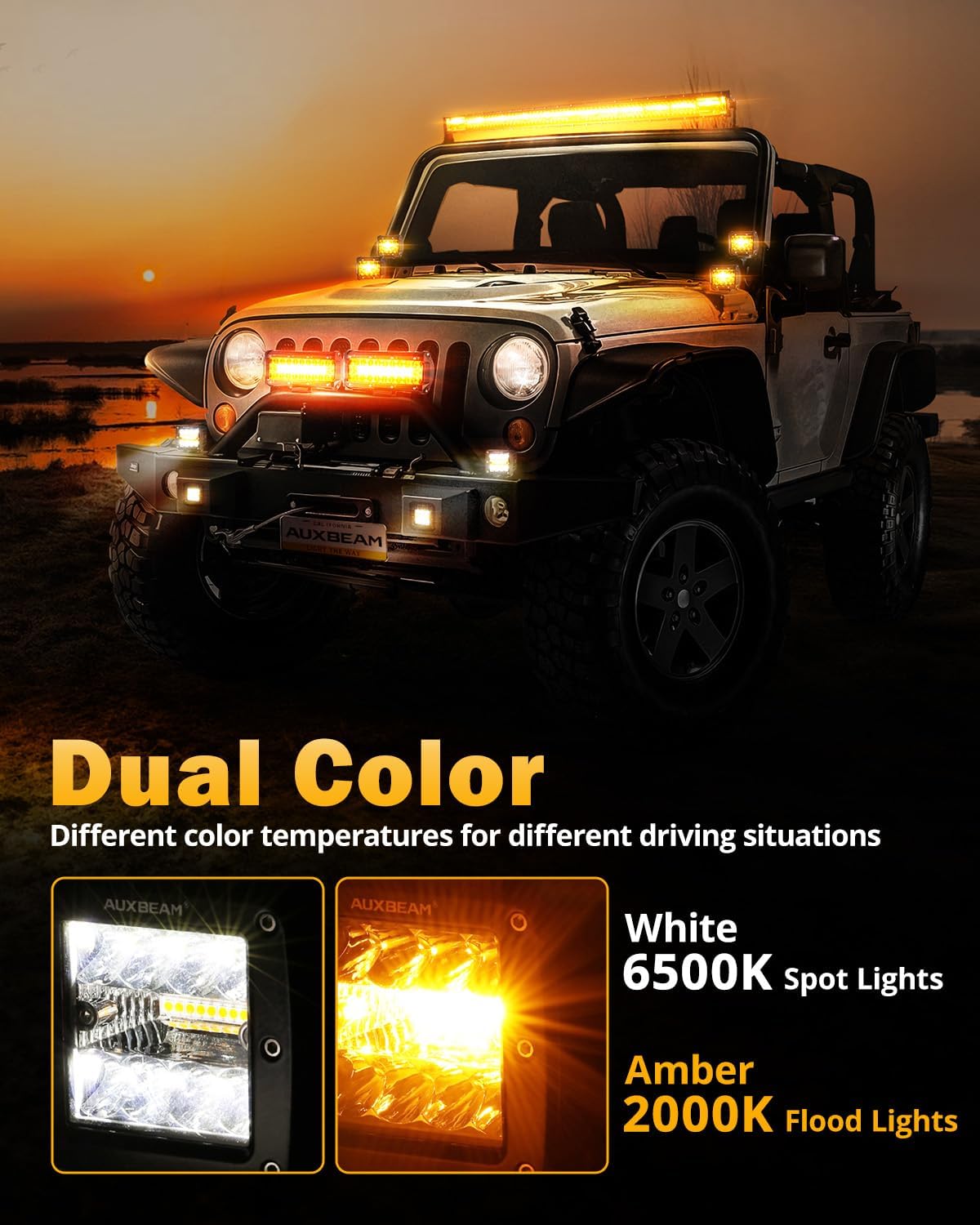Thumbnail 4 de Auxbeam 6 Modes Amber White LED Cubes 3Inch
