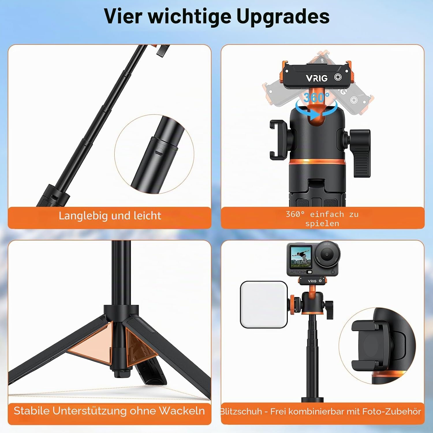Detalle 2 de VRIG 54 cm Action Kamera Selfie Stick Stativ für DJI Osmo Nano/Action 6 mit Zweiwege Magnetverschluss