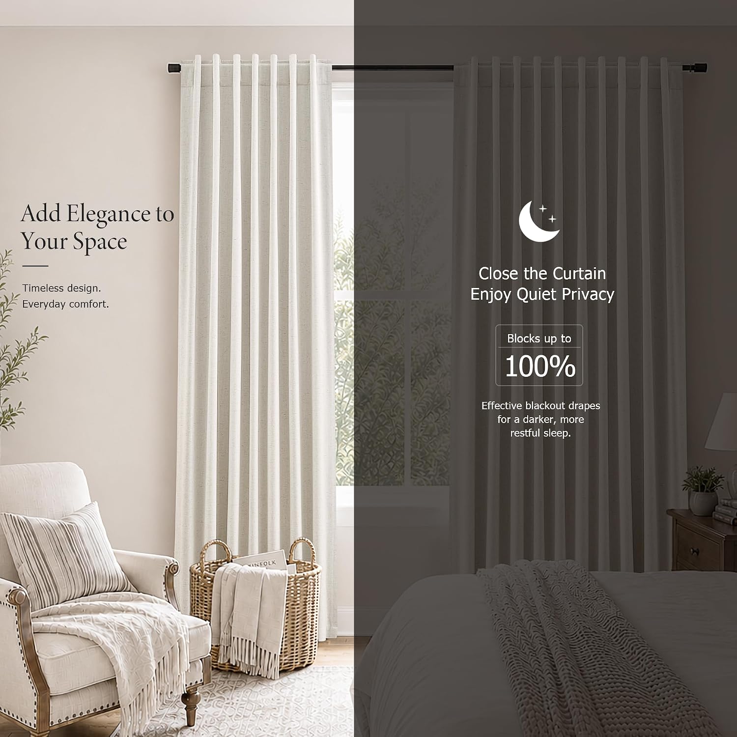 Detalle de Jowels 90 Inch Linen Blackout Curtains 2 Panels ๐ช