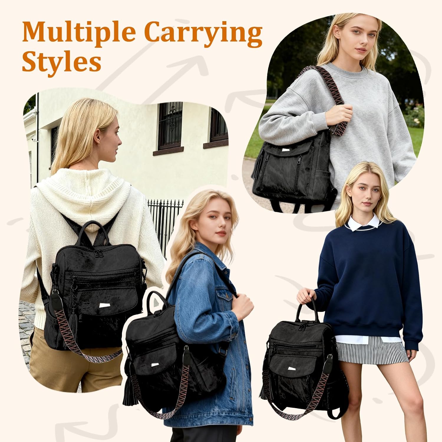 Thumbnail 2 de Puwuzixi Backpack for Women: Fashion PU Leather, Multi‑Pocket Daypack with 4 Carry Styles