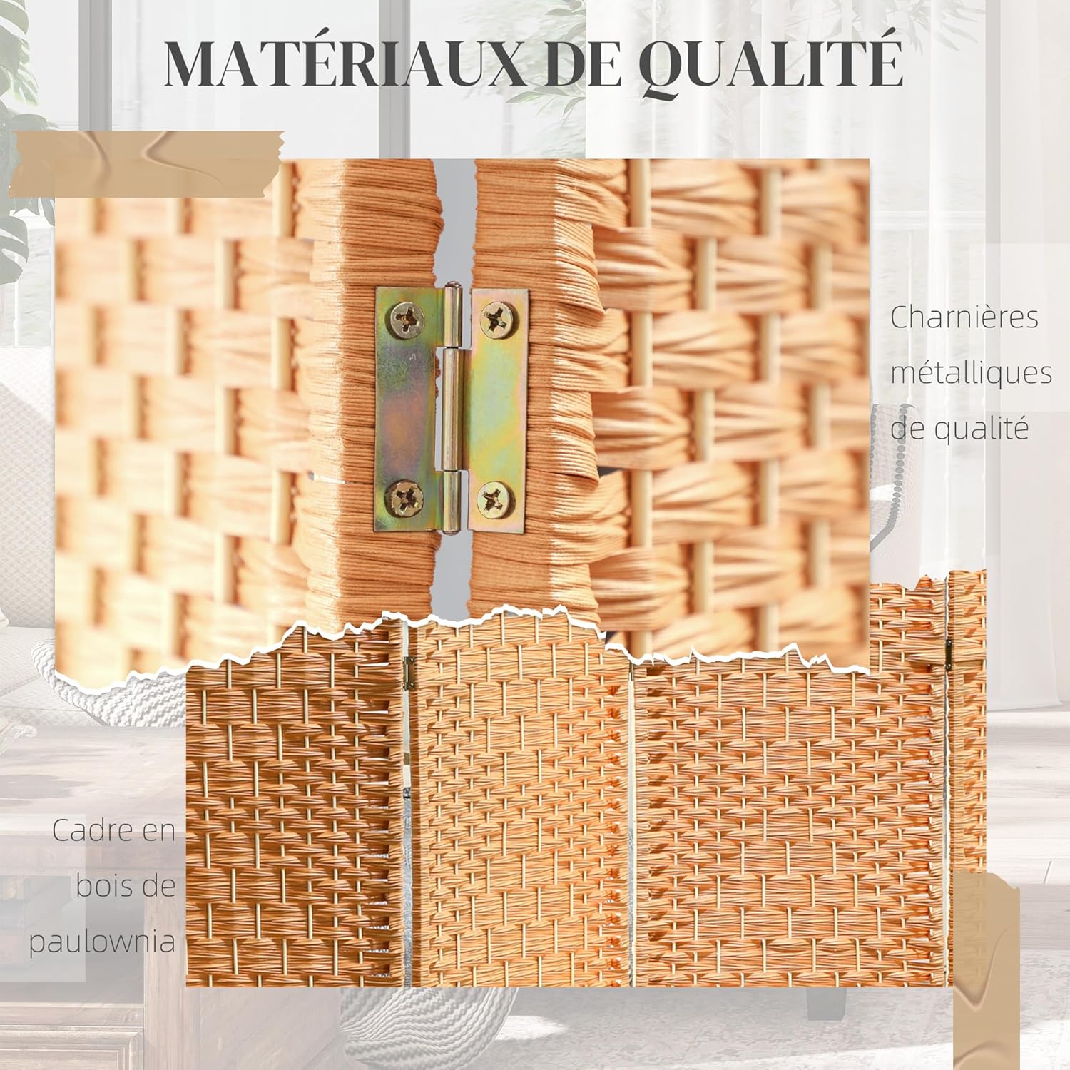Thumbnail 4 de HOMCOM Paravent intérieur en Bois, 4 Panneaux – 180 x 180 cm, pliable, brun clair