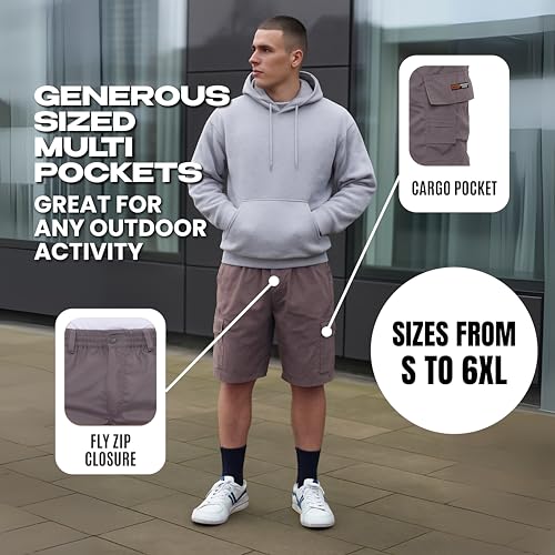 Thumbnail 2 de LABEL APPAREL Mens Cargo Combat Shorts: Grey Cotton-Blend, Regular Fit, 6XL