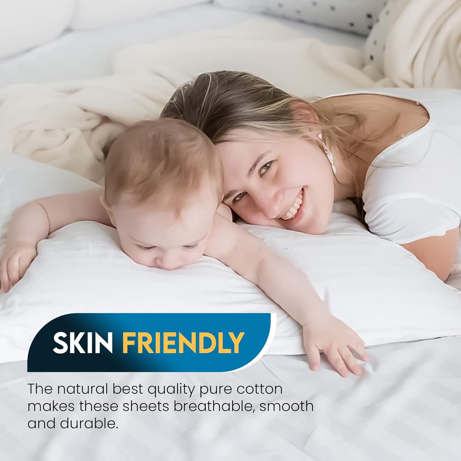 Detalle de Sunshine Comforts Egyptian Cotton Flat Sheet (Double, 240 x 254 cm): Breathable, Hypoallergenic and Durable