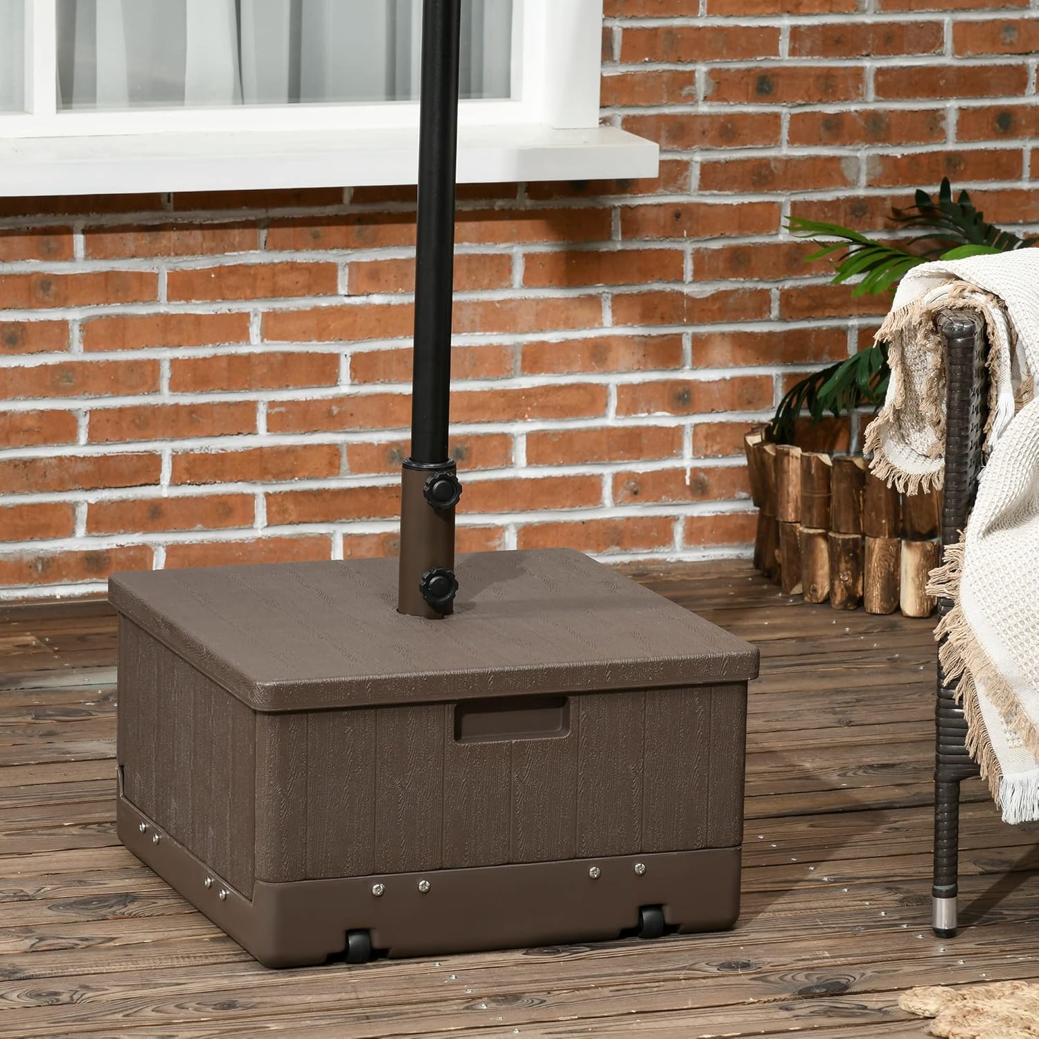 Detalle 2 de Outsunny Pied de Parasol Base de lestage 53 x 53 cm avec Plateau Tables et Jardin – Marron