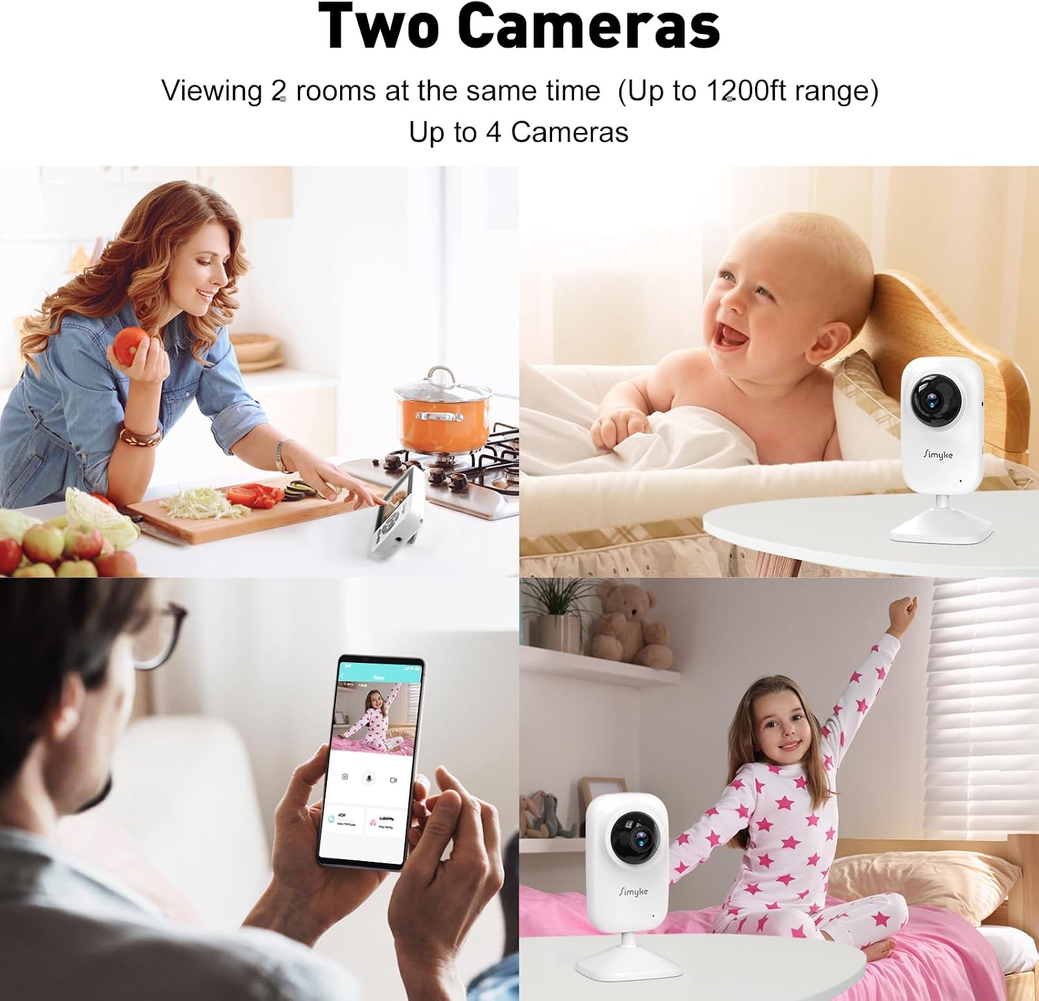 Detalle 2 de Simyke 2Cameras Video Baby Monitor with 2-Way Talk and 2.8" IPS Screen