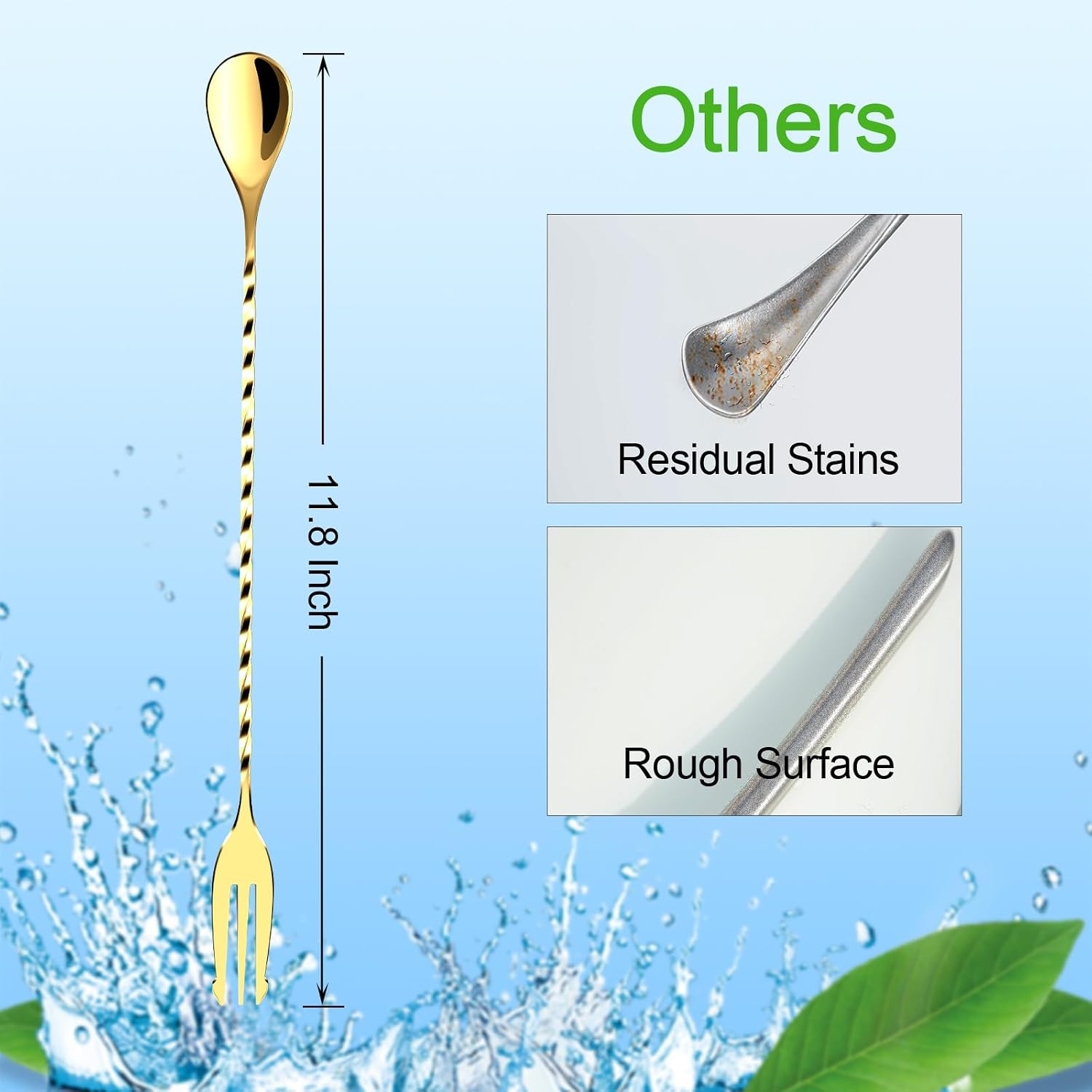Detalle de BRIOUT BarSpoon-12Inch Cocktail Bar Spoons, Gold 18/8 Stainless Steel, 2-Piece