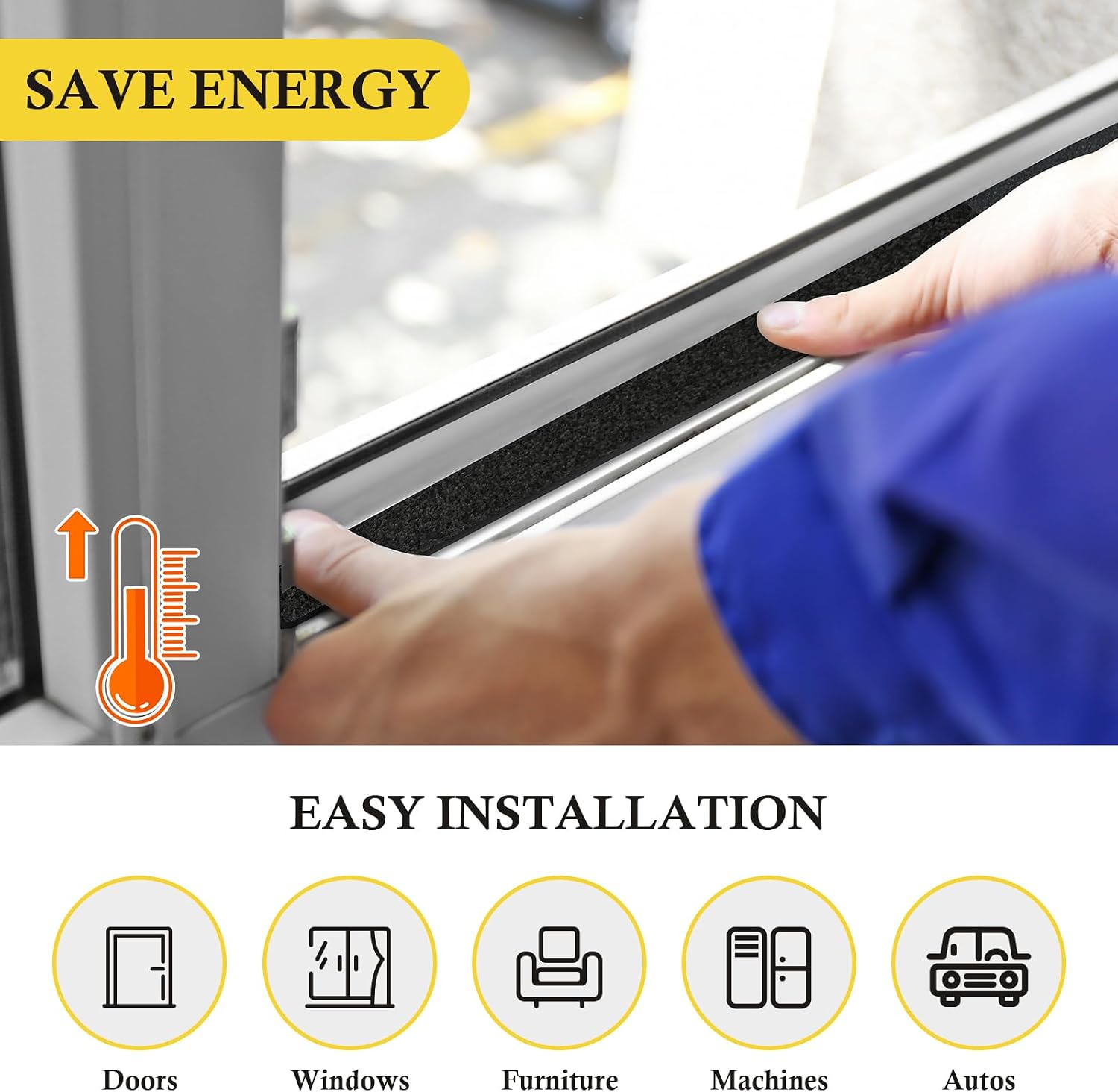 Thumbnail 5 de fowong Door Draft Excluder Strip — 8m total foam weather sealing (4 rolls) for doors & windows