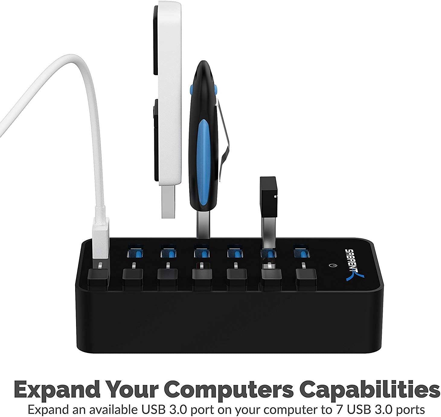 Thumbnail 1 de SABRENT Hub USB alimenté 7 ports 5 Gbps (HB-BUP7) avec interrupteurs et LED