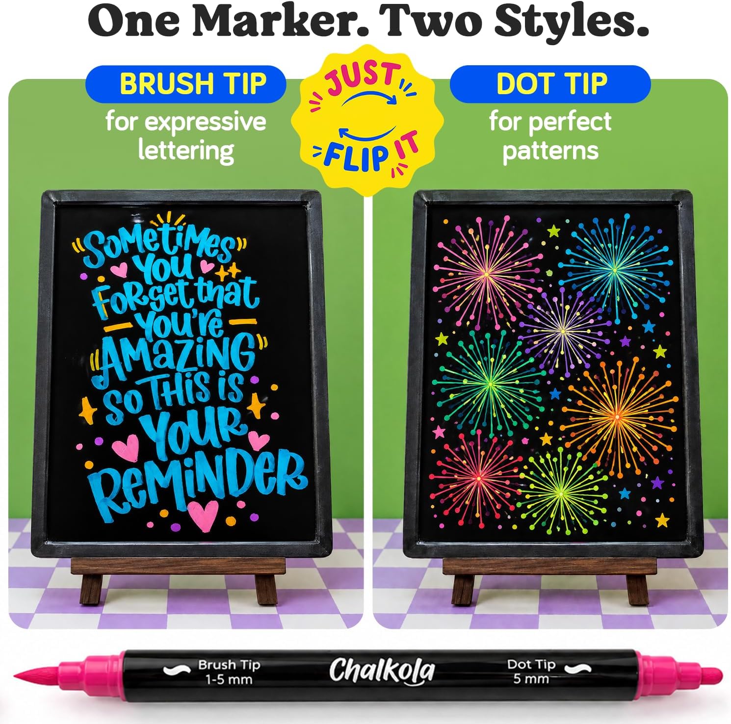 Detalle 2 de Chalkola JW-4IAN-QDL7 Chalk Markers, 24 Colors, Dual Dot and Brush Tips