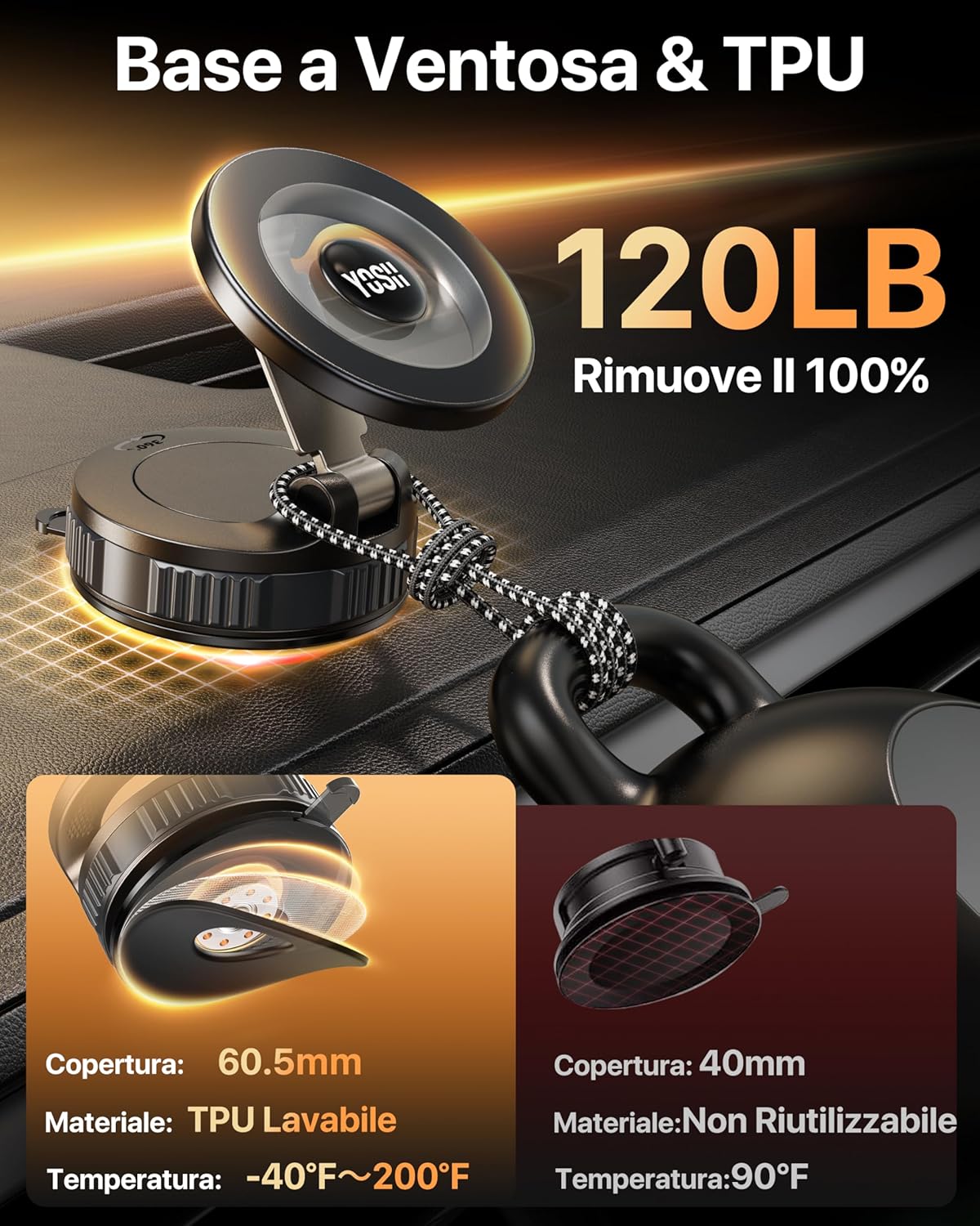 Detalle 2 de YOSH Sottovuoto Porta Cellulare Auto Magnetico 2800 gf